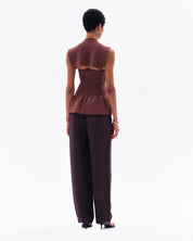 HEDRA ACETATE CONCEALED ZIP TROUSERS - CHOCOLATE