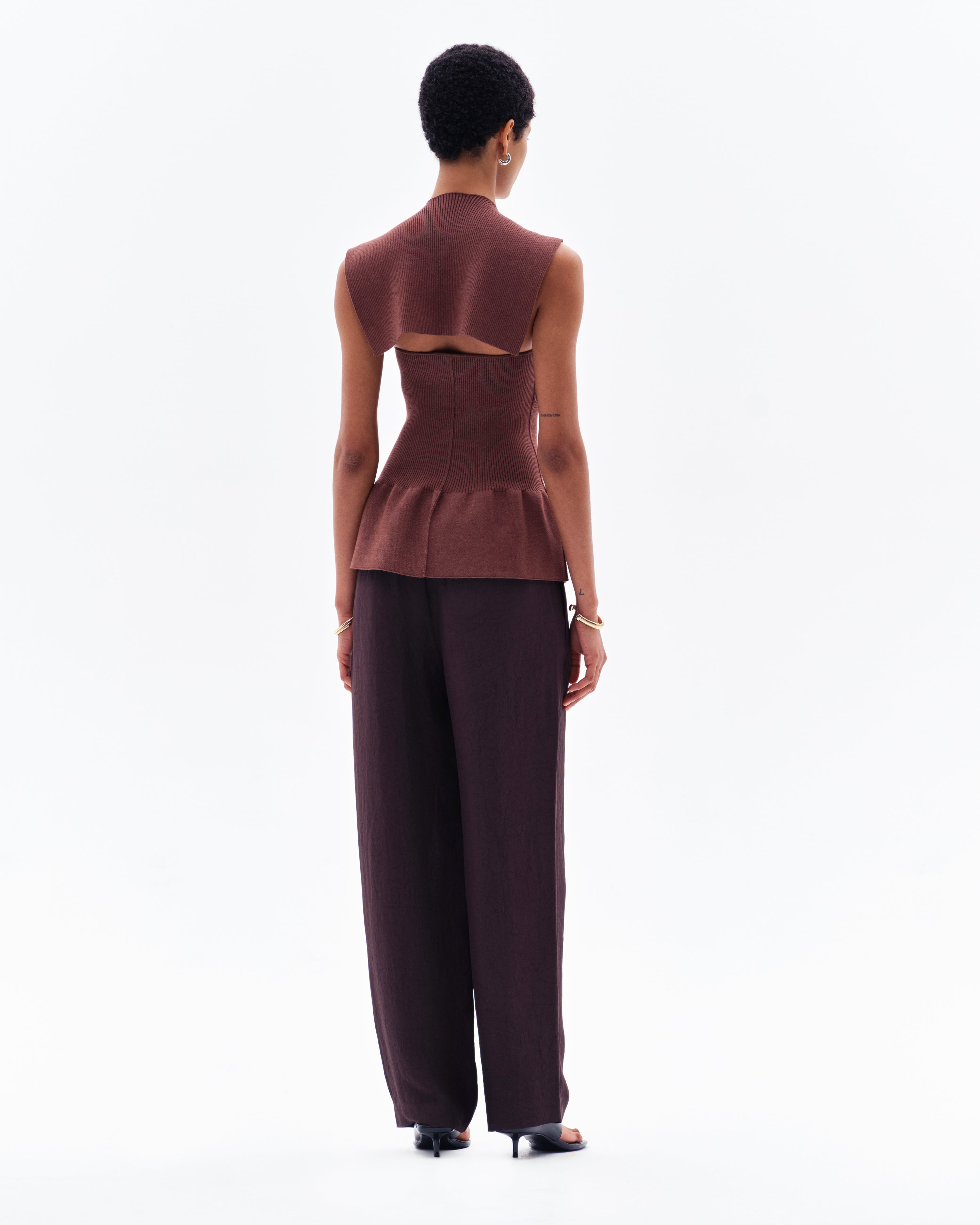 HEDRA ACETATE CONCEALED ZIP TROUSERS - CHOCOLATE