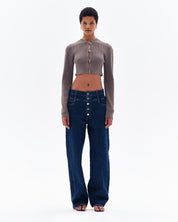 STELLAN RIB CROP CARDIGAN - CLAY