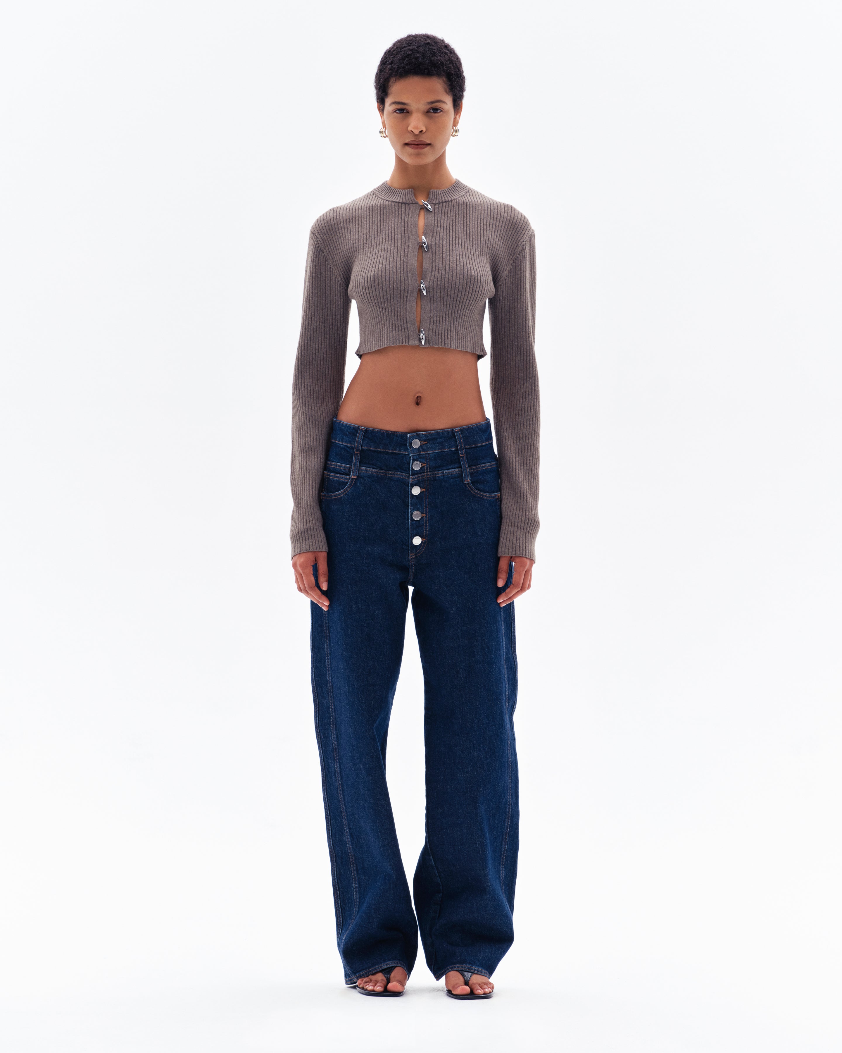 STELLAN RIB CROP CARDIGAN - CLAY