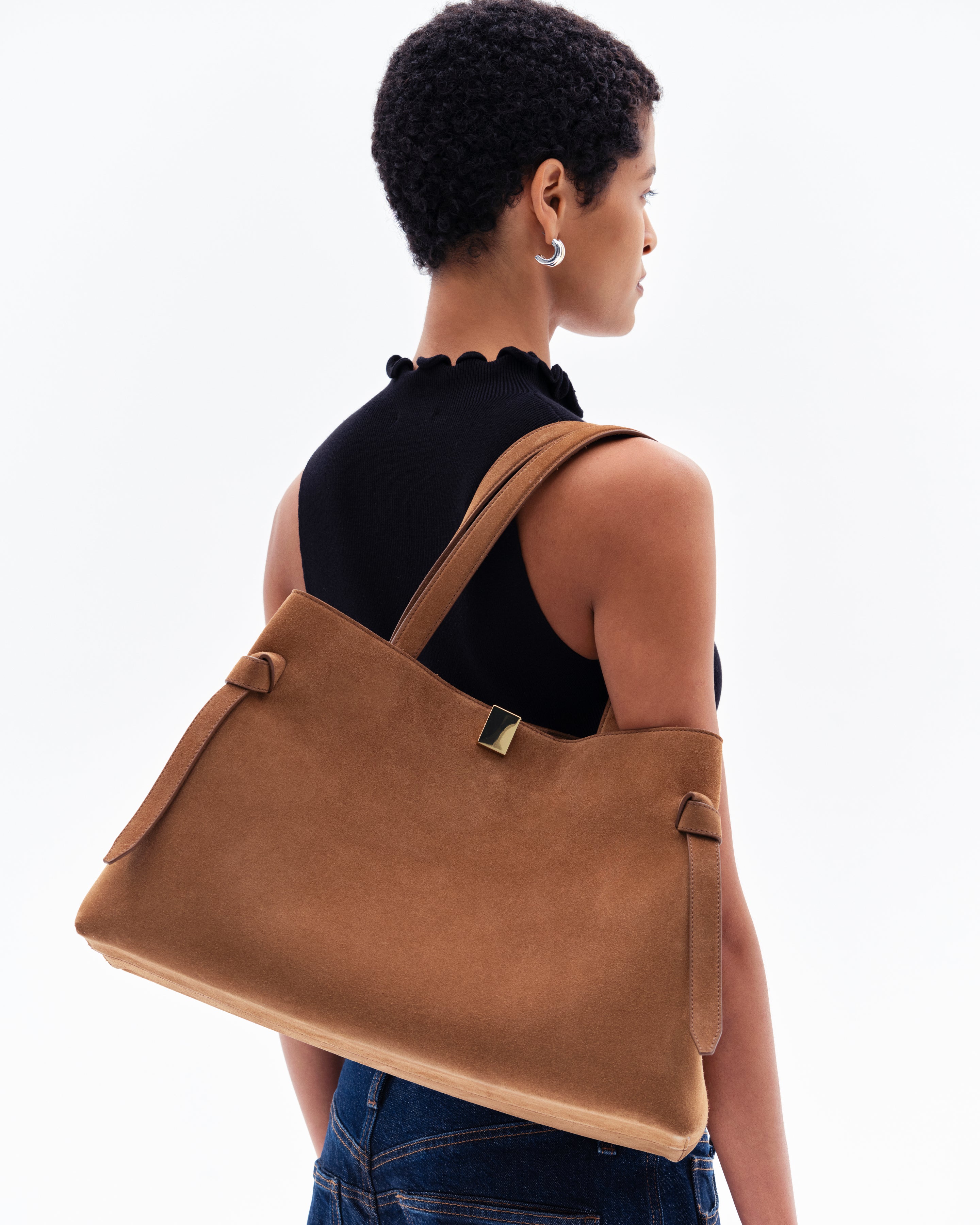 GYOZA TOTE - COGNAC SUEDE