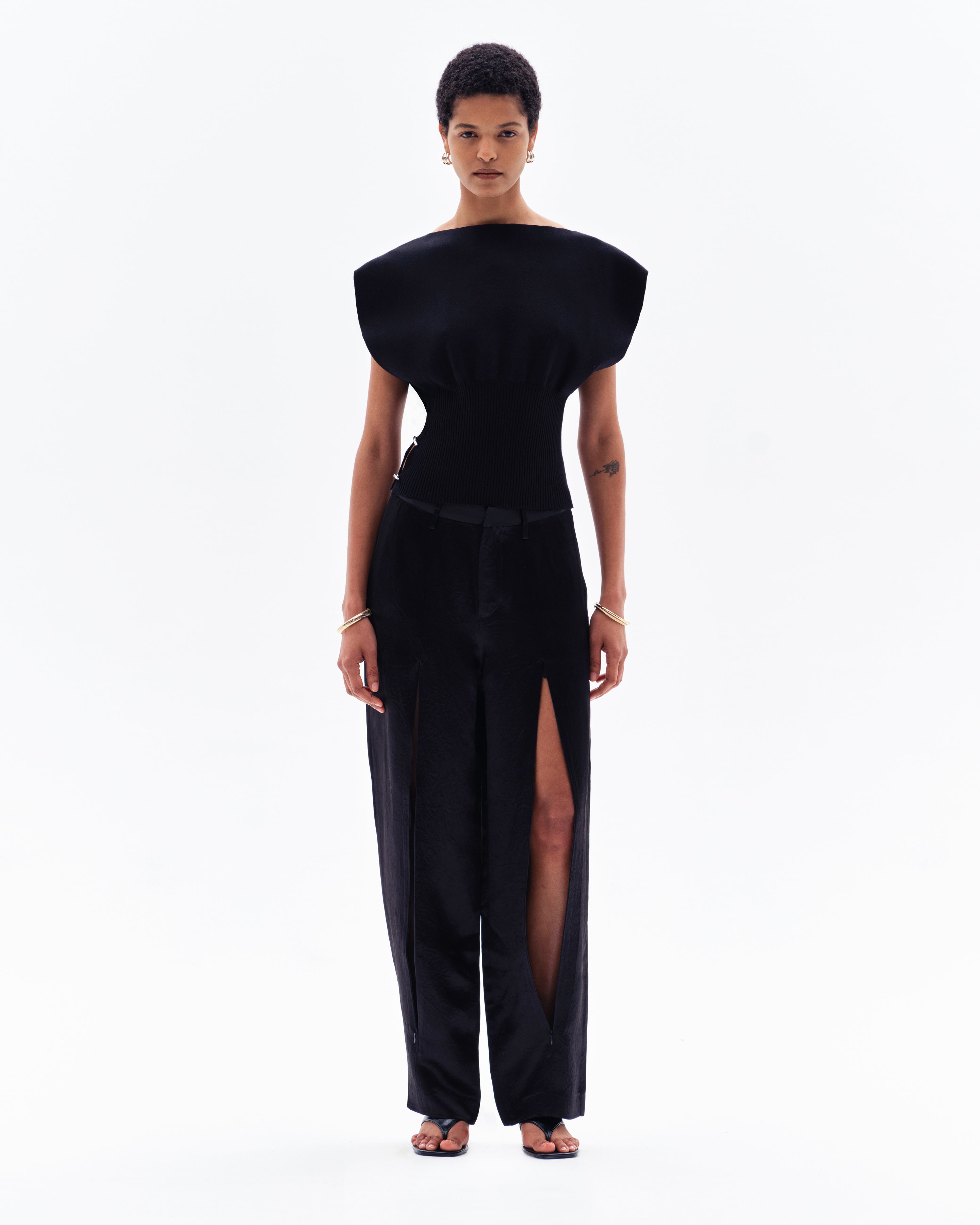 HEDRA ACETATE CONCEALED ZIP TROUSERS - BLACK
