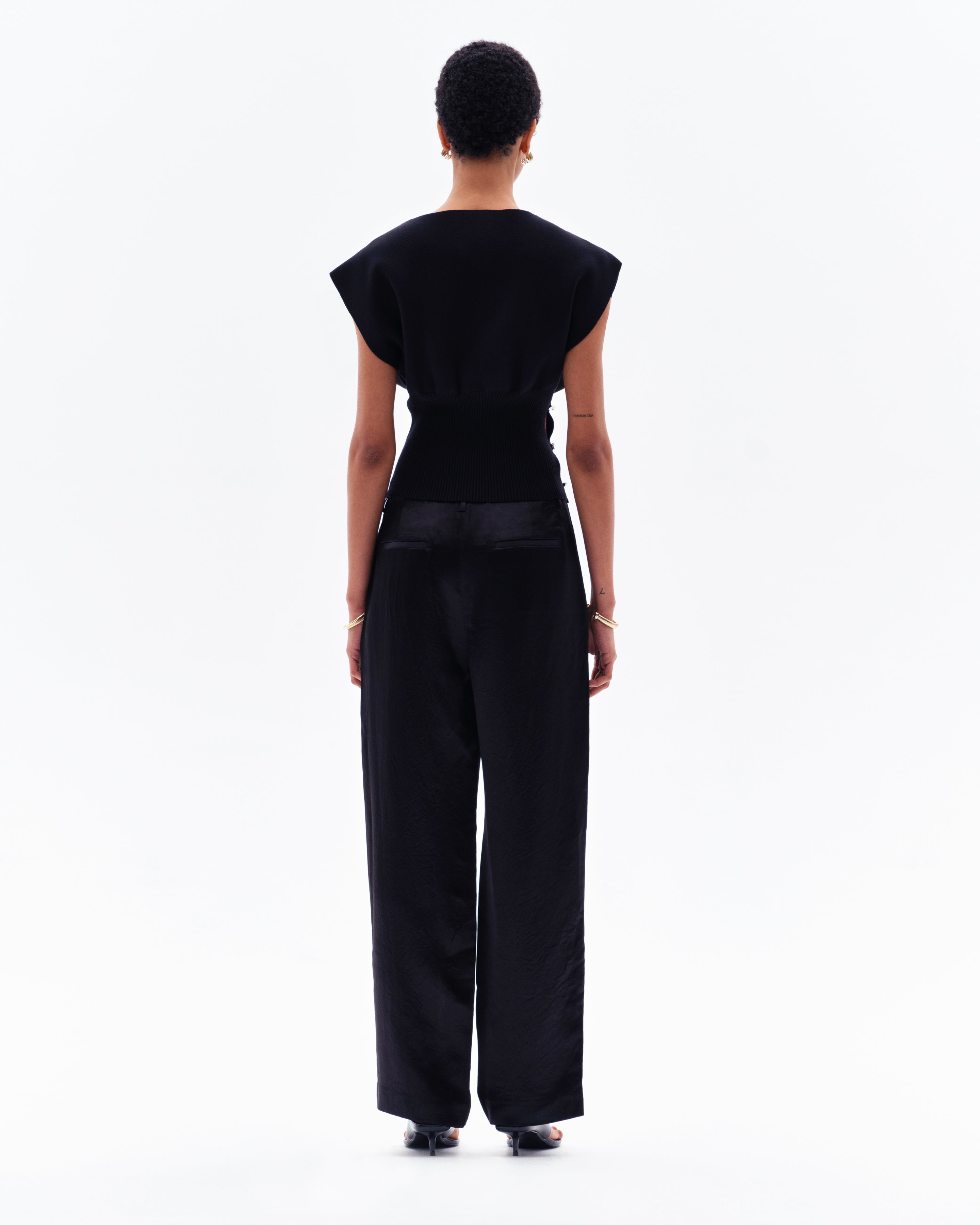HEDRA ACETATE CONCEALED ZIP TROUSERS - BLACK