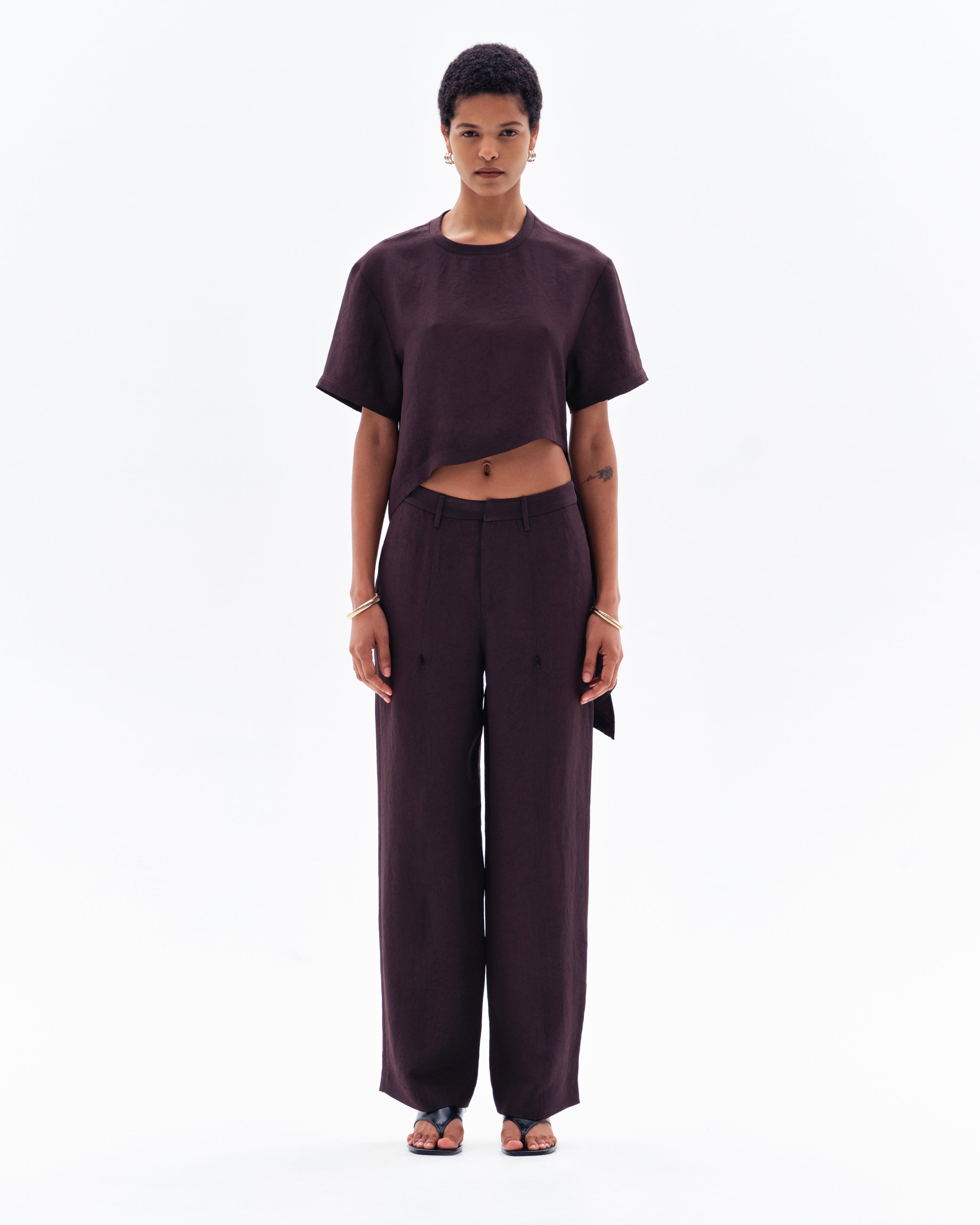 AURORA ASYMMETRIC T-SHIRT - CHOCOLATE
