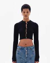 STELLAN RIB CROP CARDIGAN - BLACK