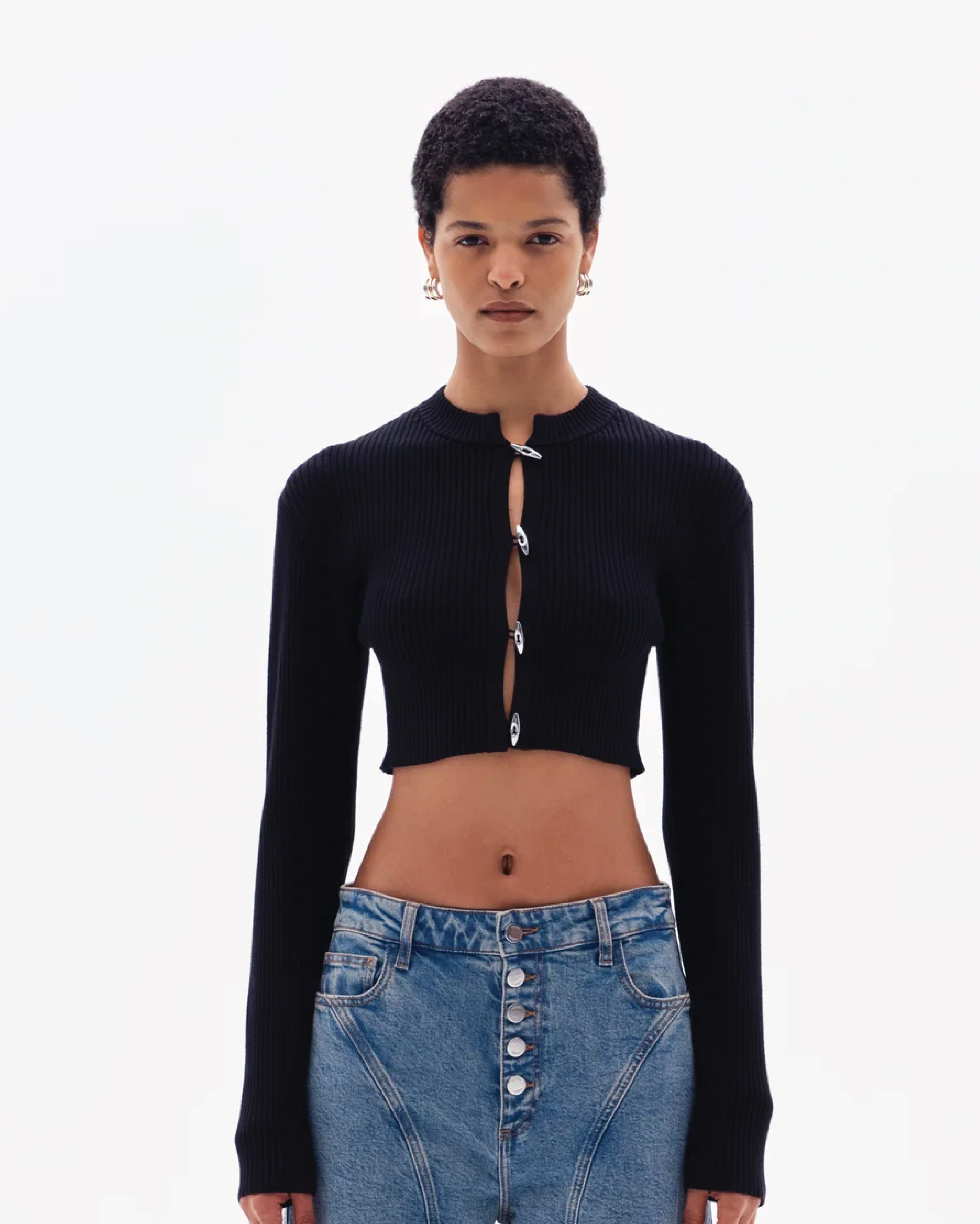 STELLAN RIB CROP CARDIGAN - BLACK
