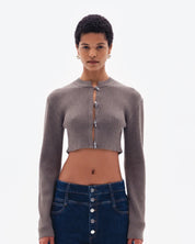 STELLAN RIB CROP CARDIGAN - CLAY
