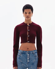 STELLAN RIB CROP CARDIGAN - BORDO