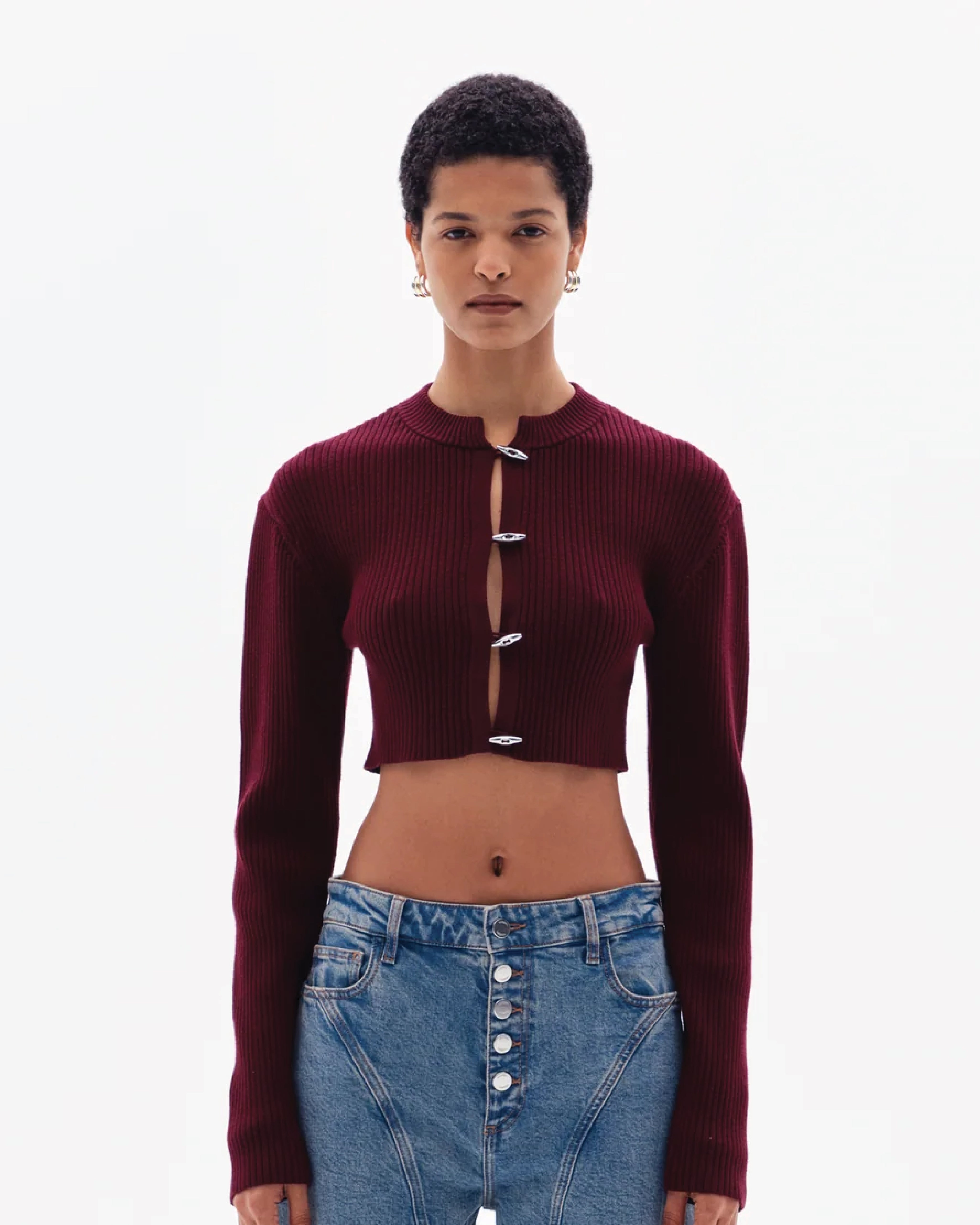 STELLAN RIB CROP CARDIGAN - BORDO