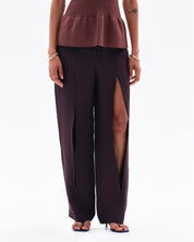 HEDRA ACETATE CONCEALED ZIP TROUSERS - CHOCOLATE