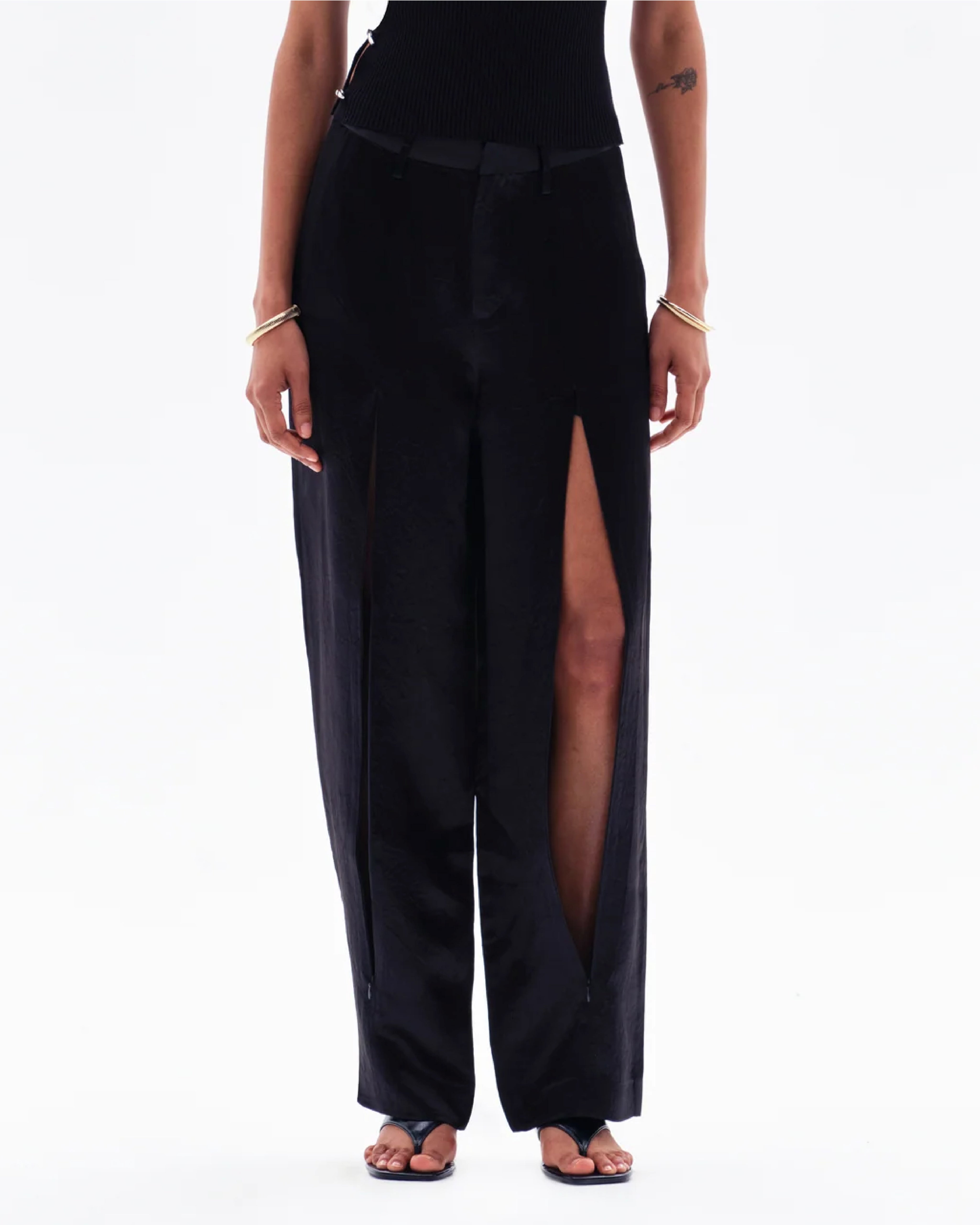 HEDRA ACETATE CONCEALED ZIP TROUSERS - BLACK