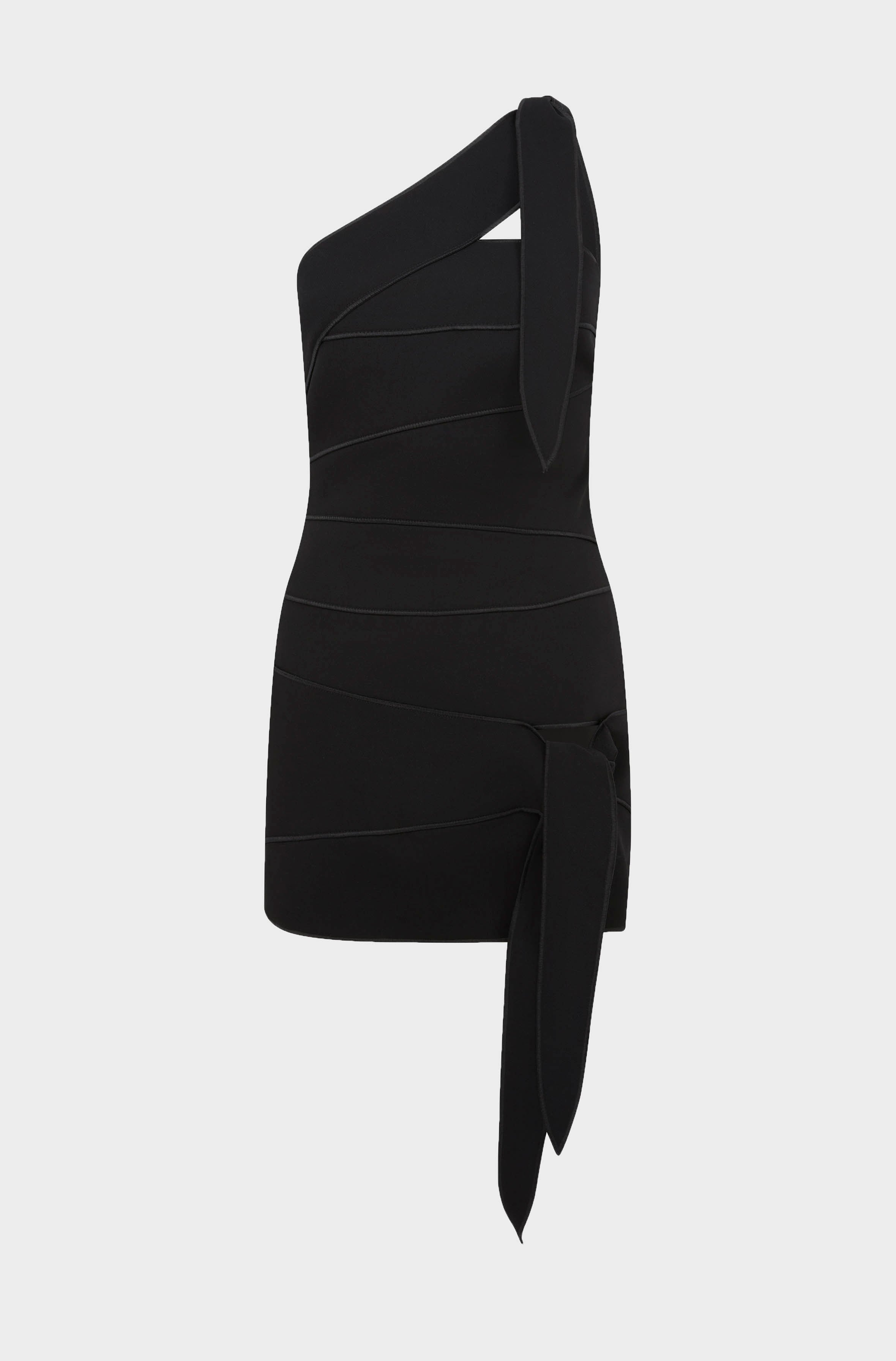 ONE SHOULDER MINI DRESS - BLACK
