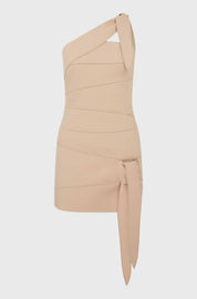 ONE SHOULDER MINI DRESS - BEIGE