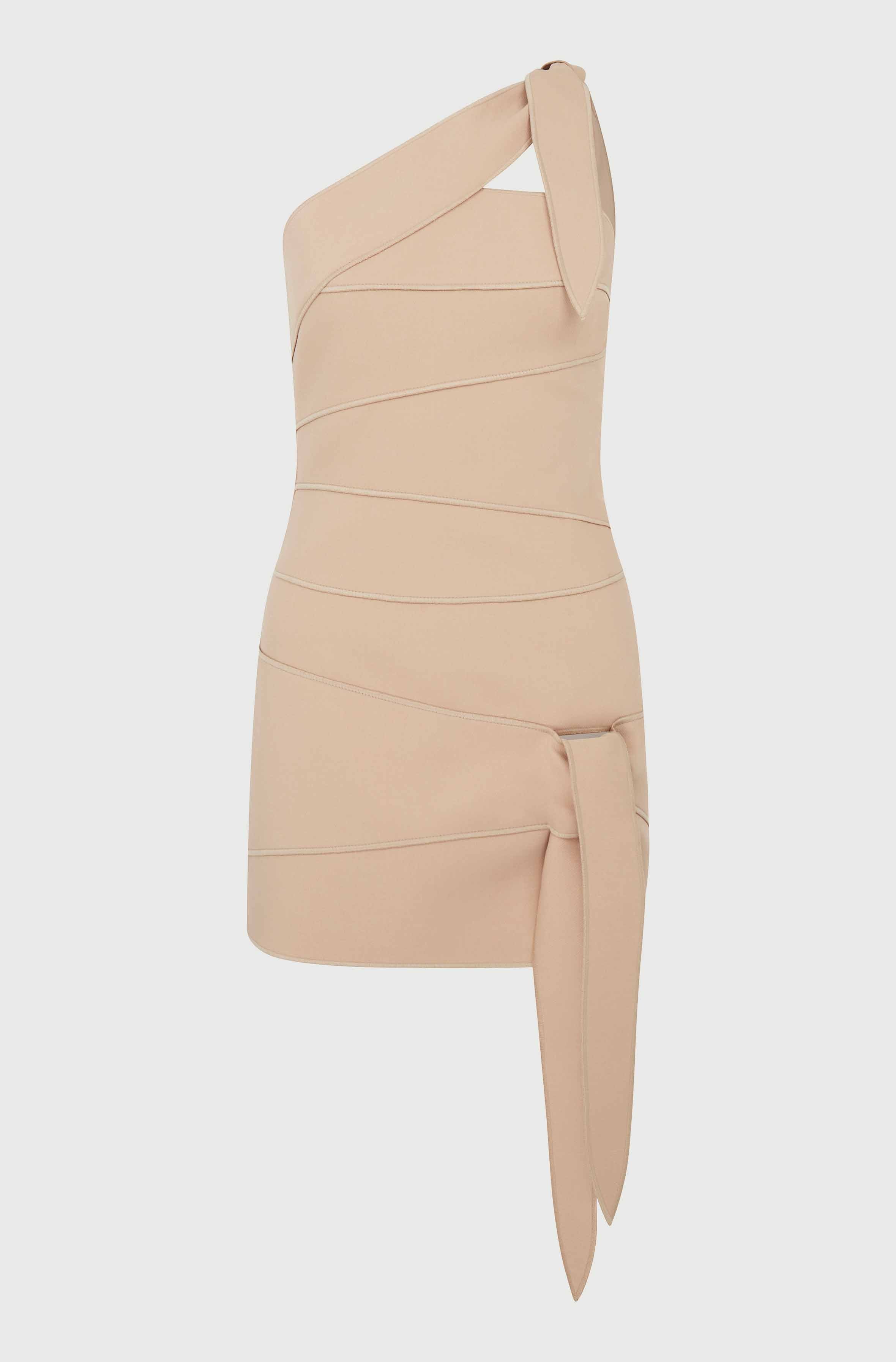 ONE SHOULDER MINI DRESS - BEIGE