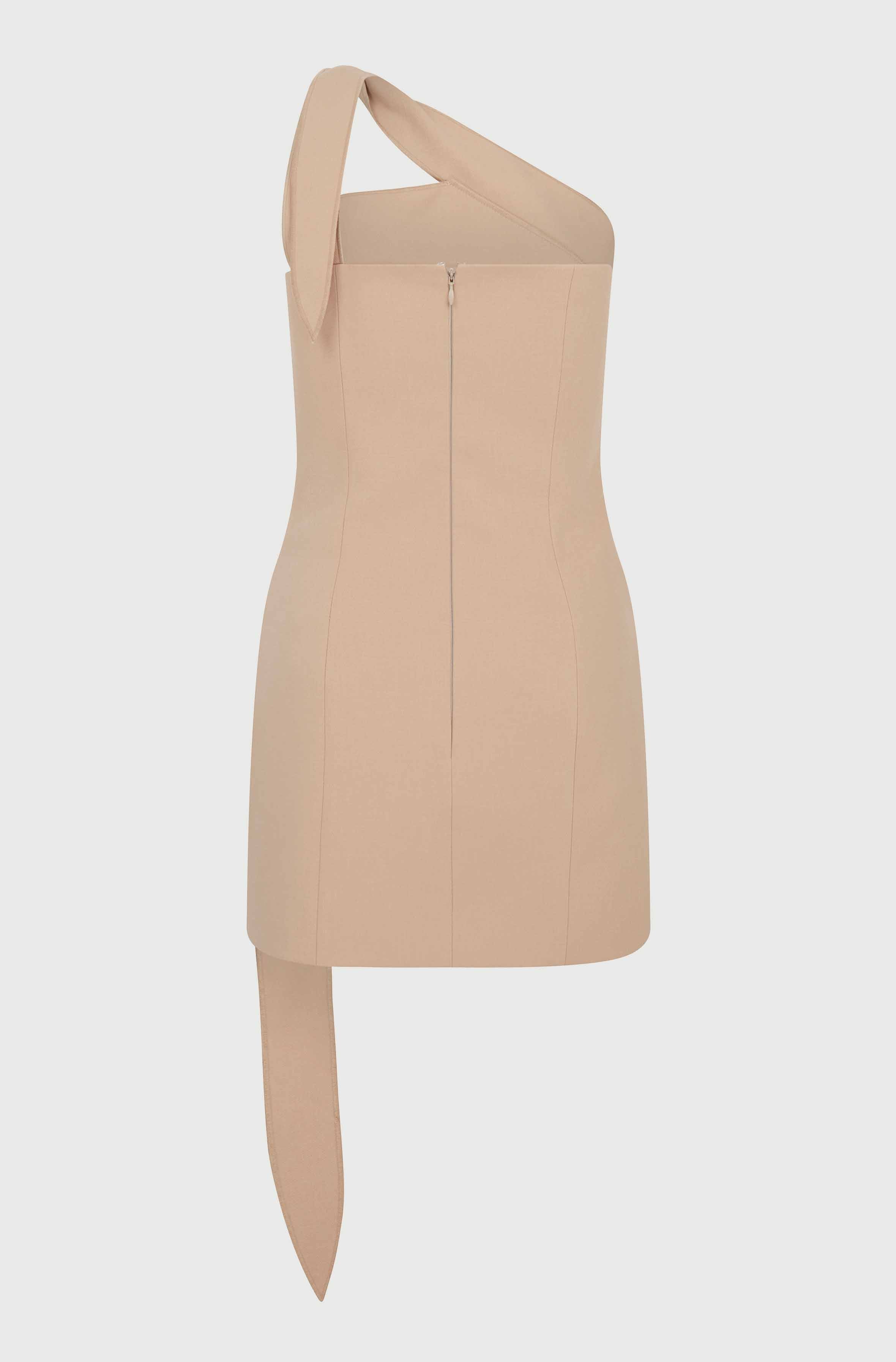 ONE SHOULDER MINI DRESS - BEIGE