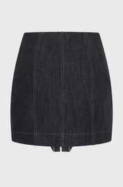DENIM MINI SKIRT WITH INSERTS - BLACK