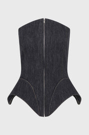 CORSET DENIM TOP WITH INSERTS - BLACK
