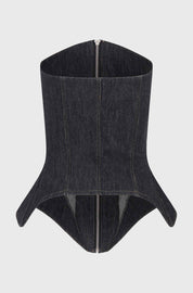 CORSET DENIM TOP WITH INSERTS - BLACK
