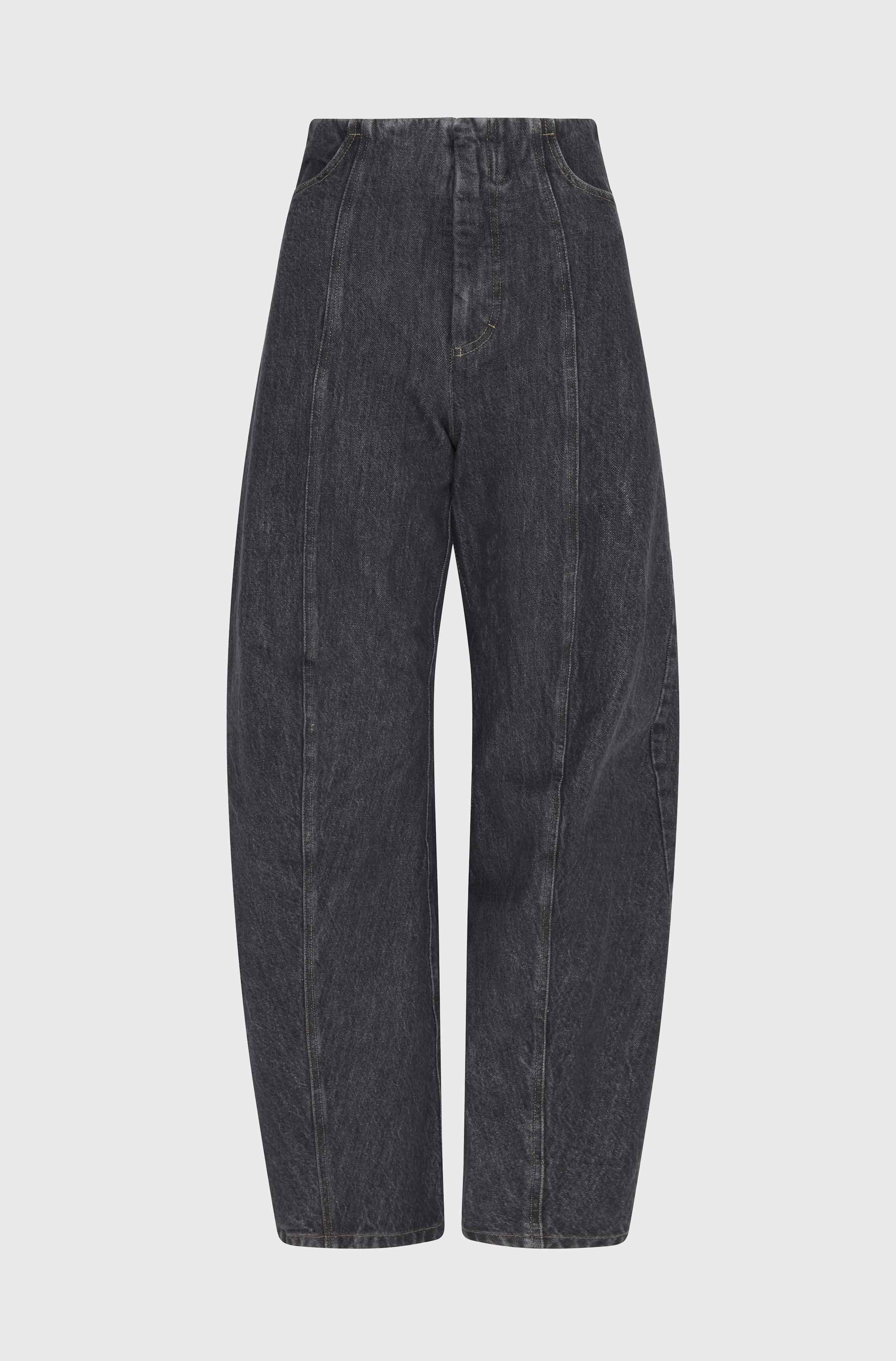 BENT KNEE DENIM TROUSERS - BLACK