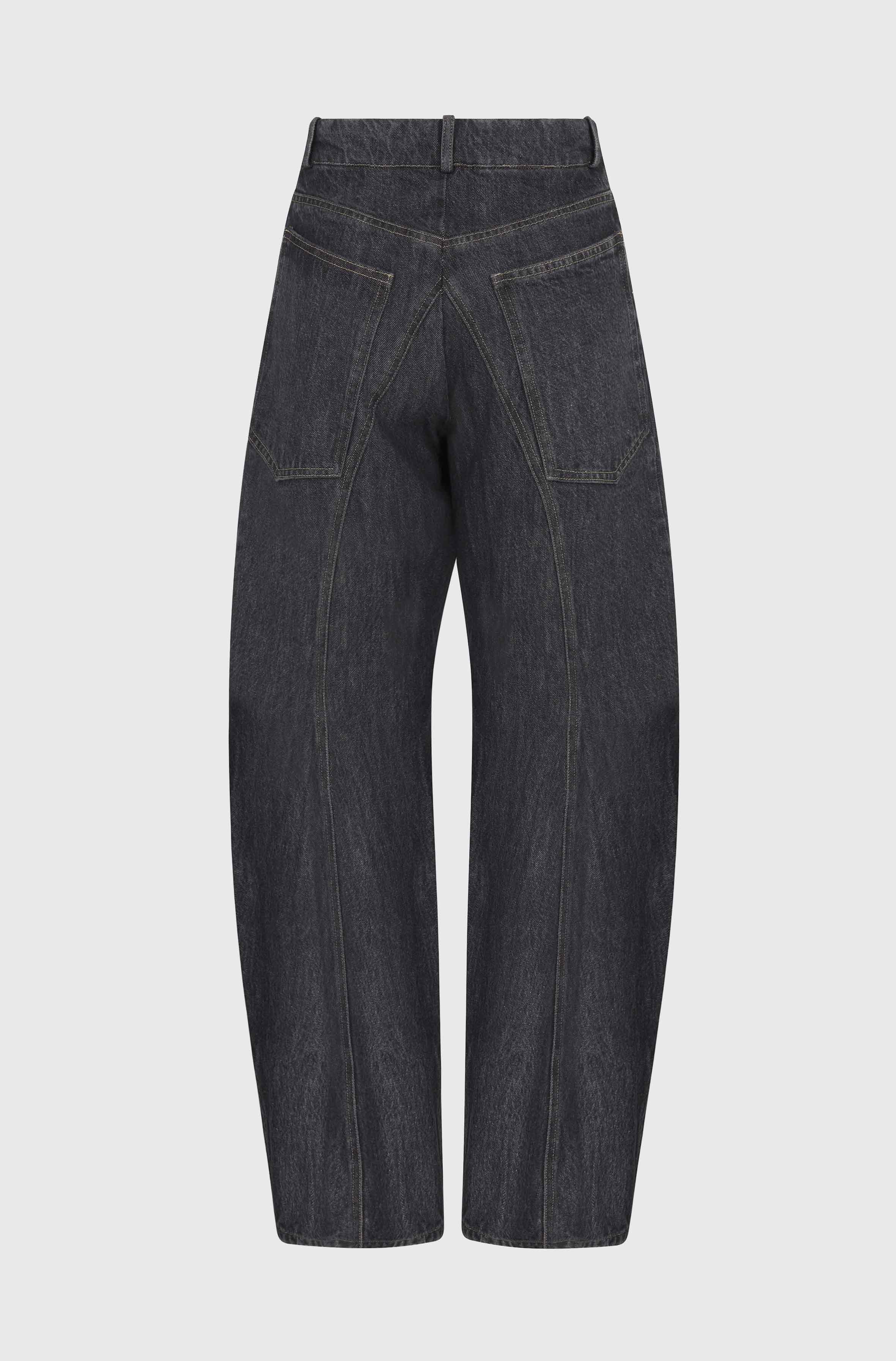 BENT KNEE DENIM TROUSERS - BLACK