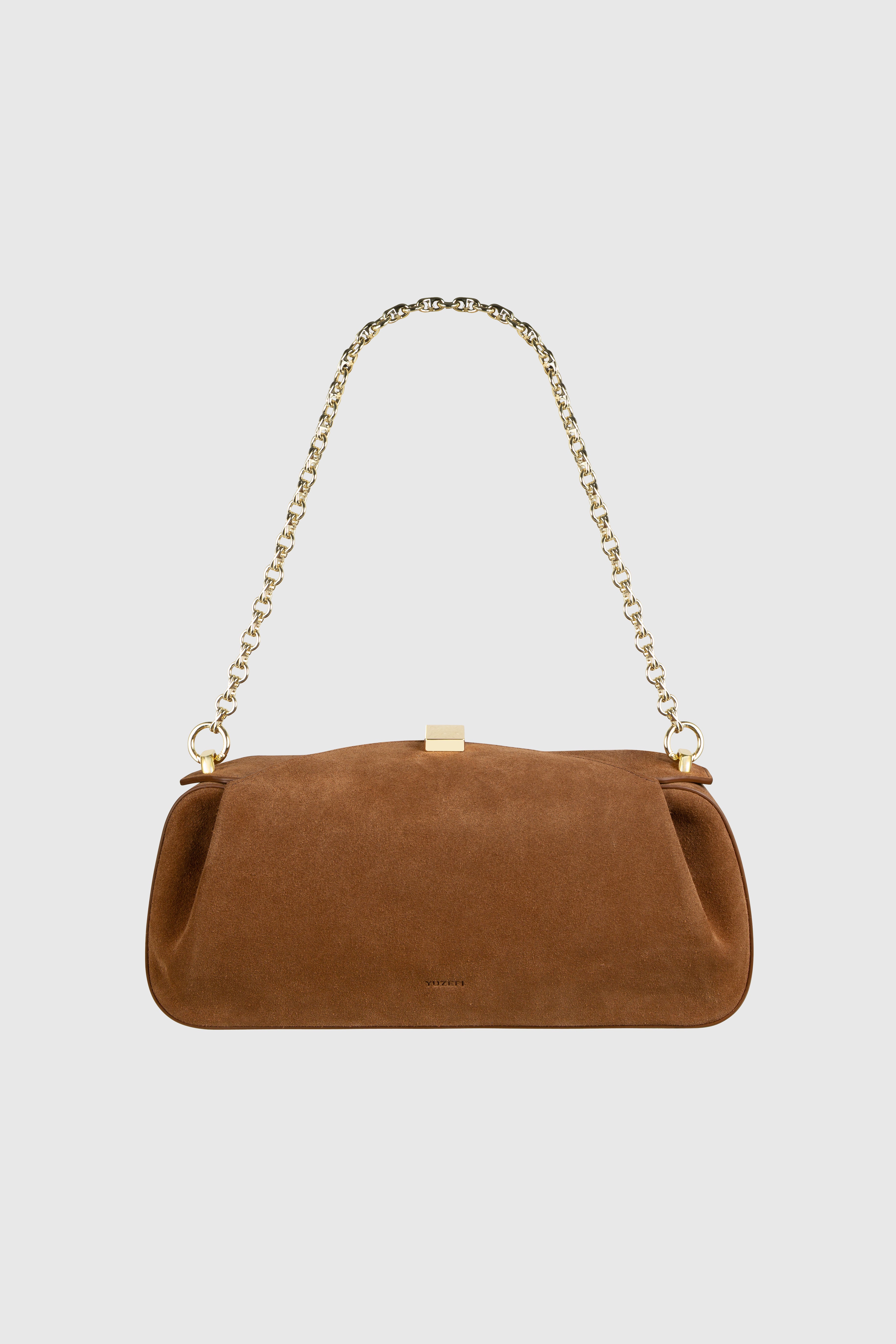 OYSTER CLUTCH - COGNAC SUEDE