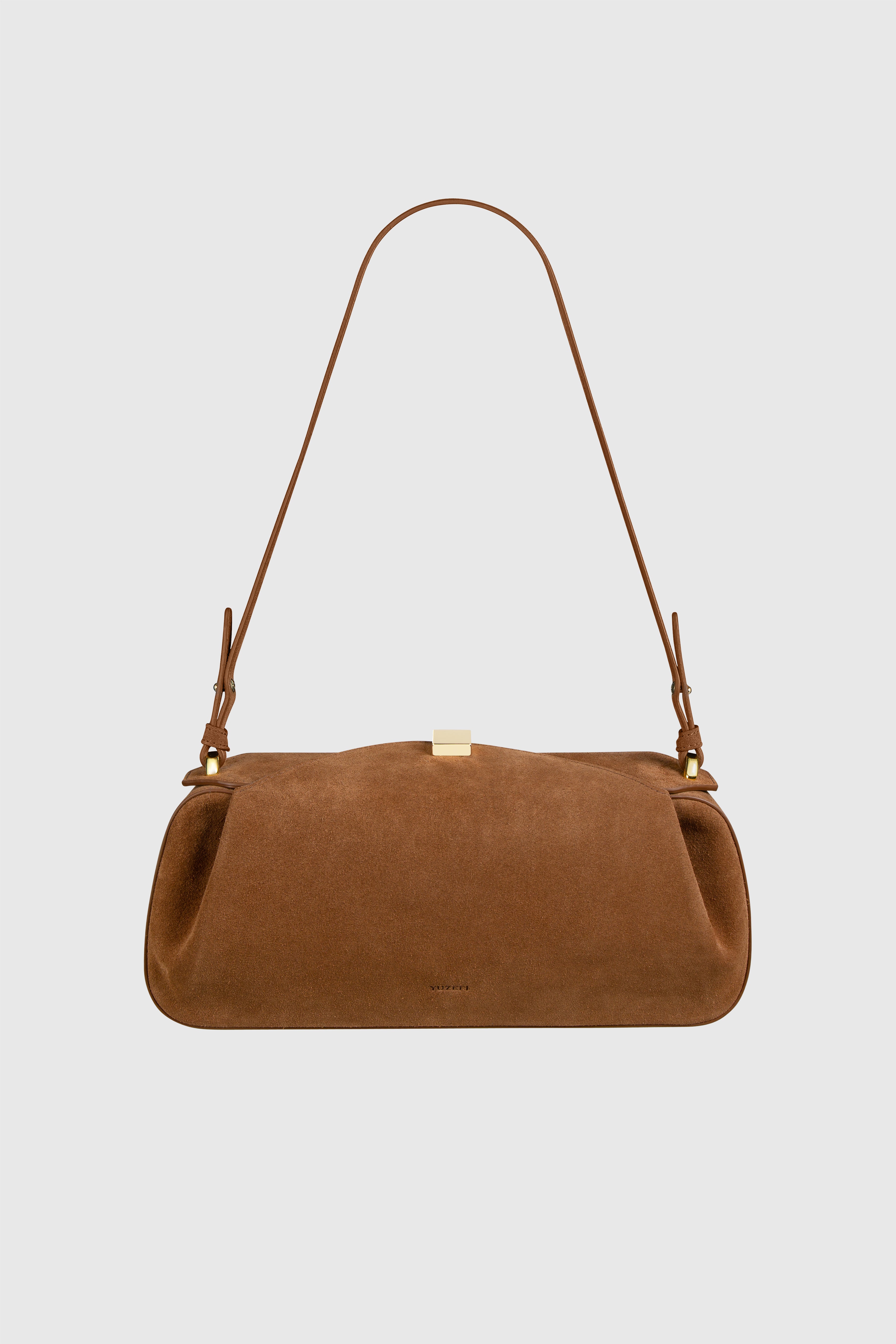 OYSTER CLUTCH - COGNAC SUEDE