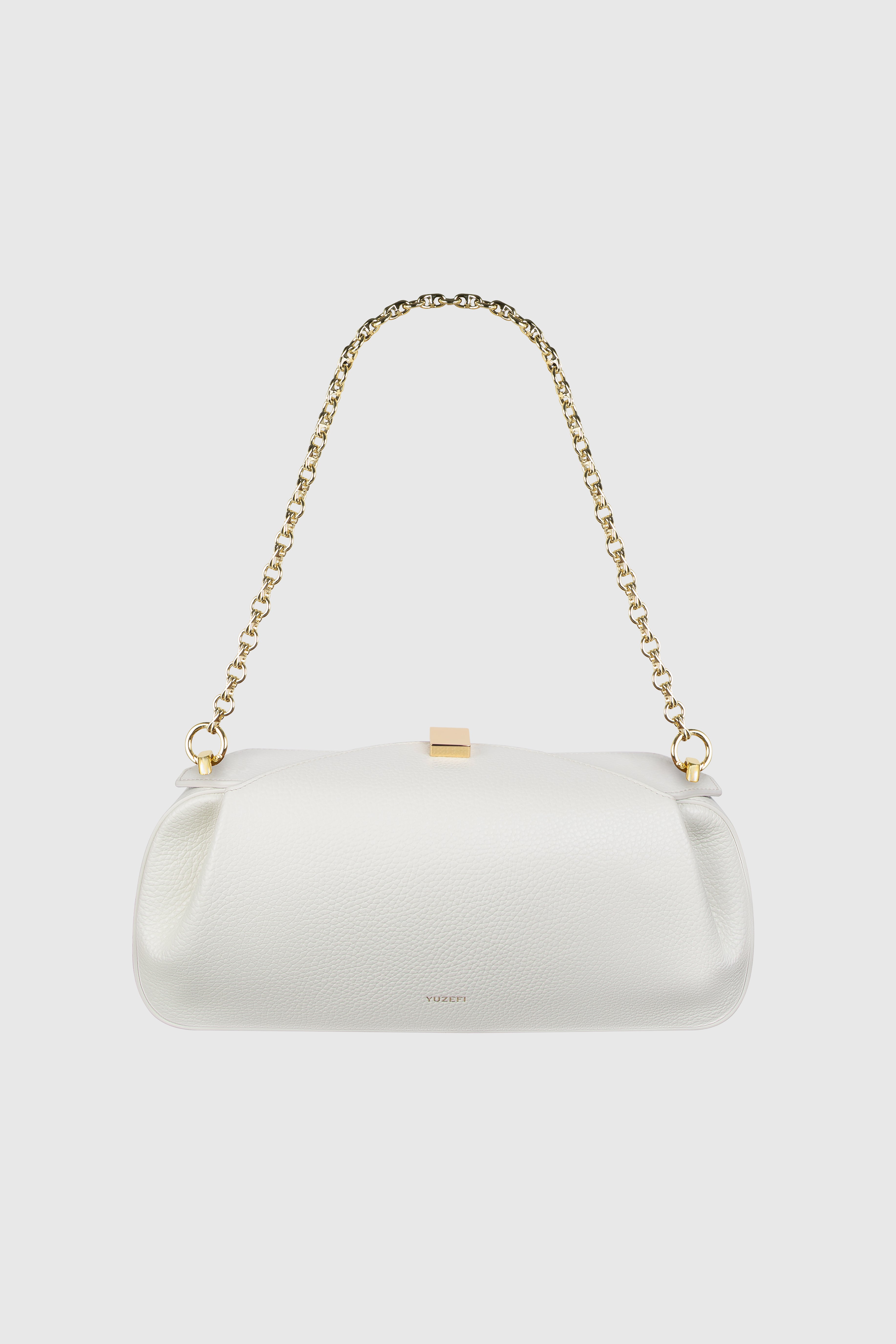 OYSTER CLUTCH - BIANCO PEBBLE GRAINED LEATHER