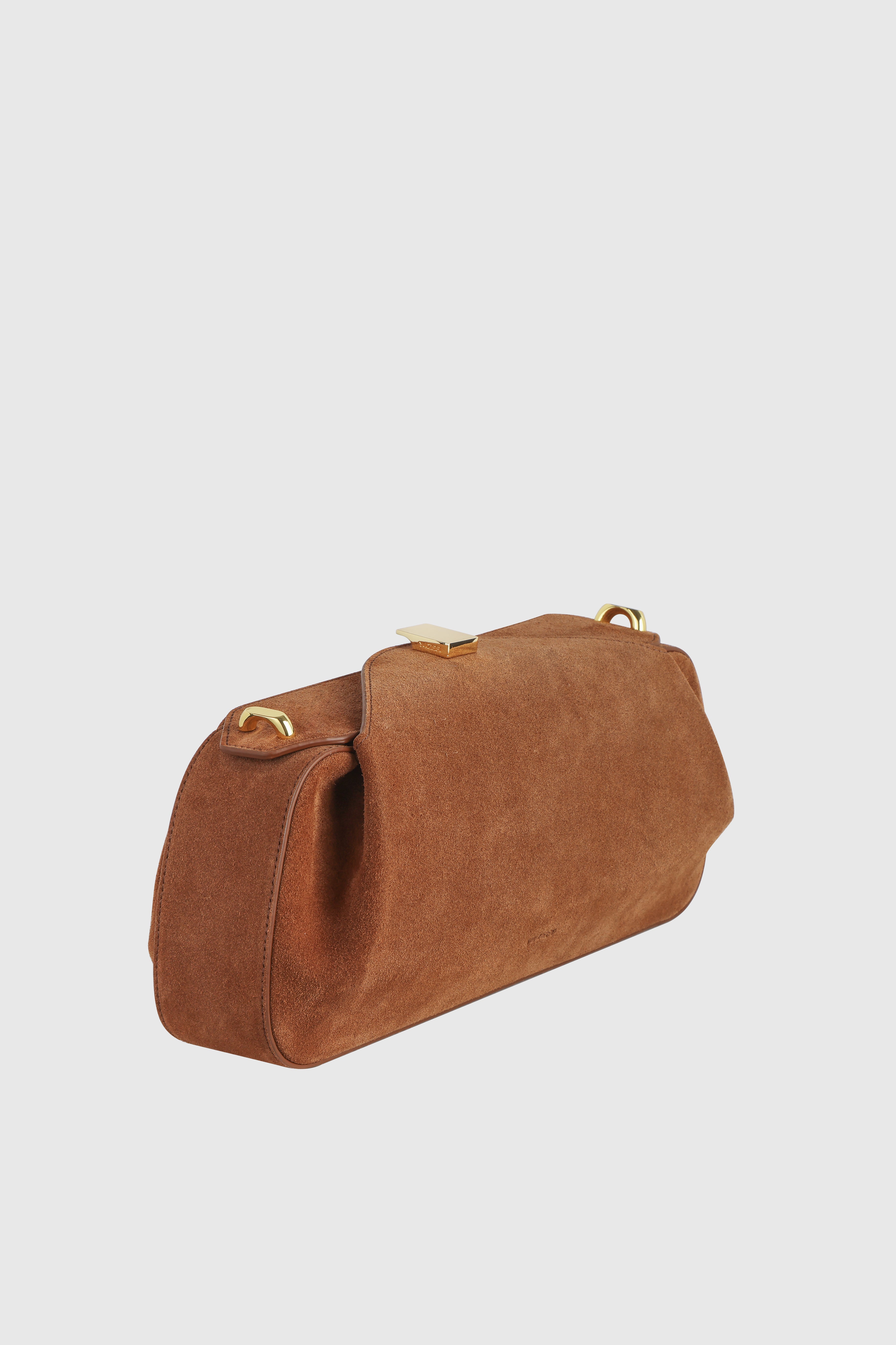 OYSTER CLUTCH - COGNAC SUEDE