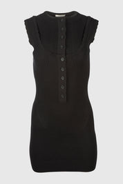 LAYERED SHORT KNIT DRESS - BLACK