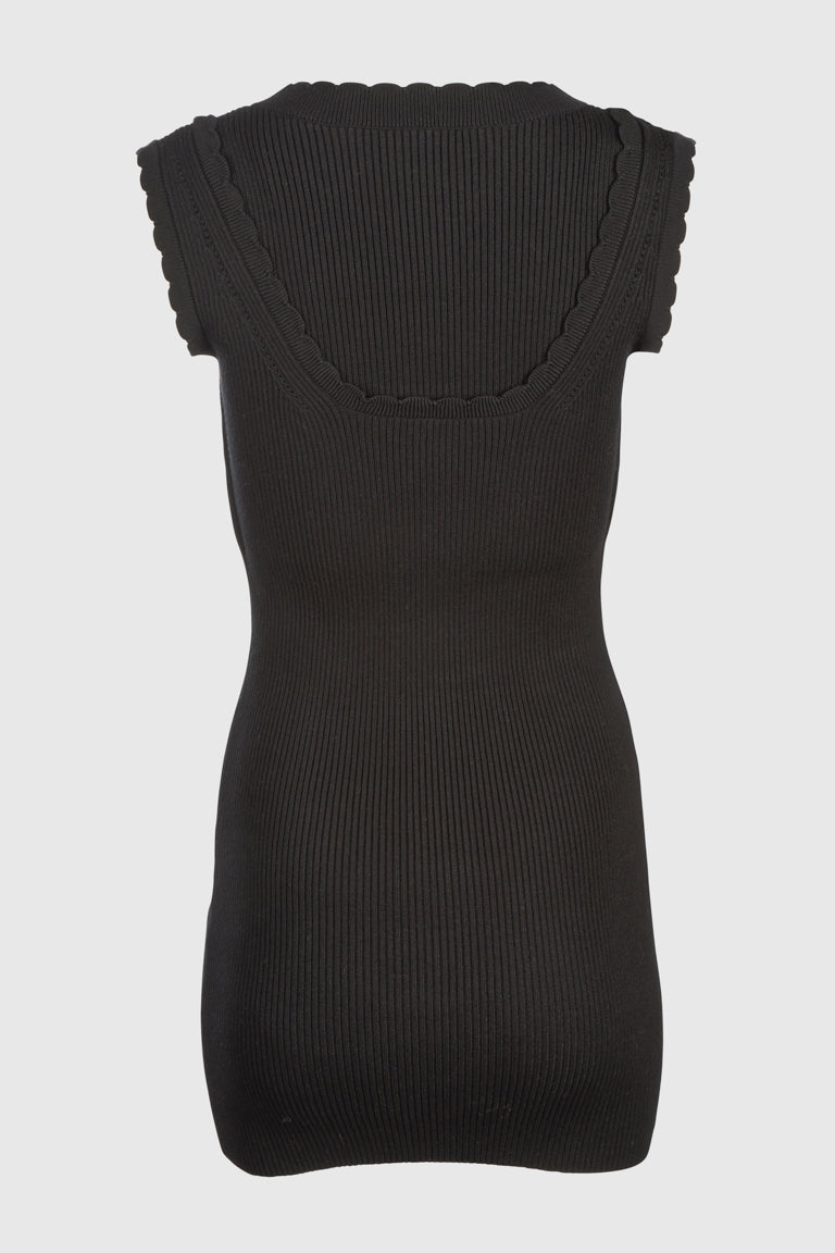 LAYERED SHORT KNIT DRESS - BLACK