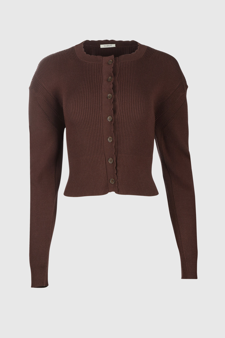 CINCHED KNIT CARDIGAN - CHOCOLATE