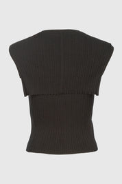 KNIT RIB TOP WITH SCARF - BLACK