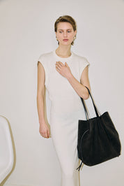 SCALLOP TOTE - GANACHE SUEDE