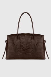 LARGE BRIOCHE DUFFLE - EMBOSSED ESPRESSO CROC LEATHER