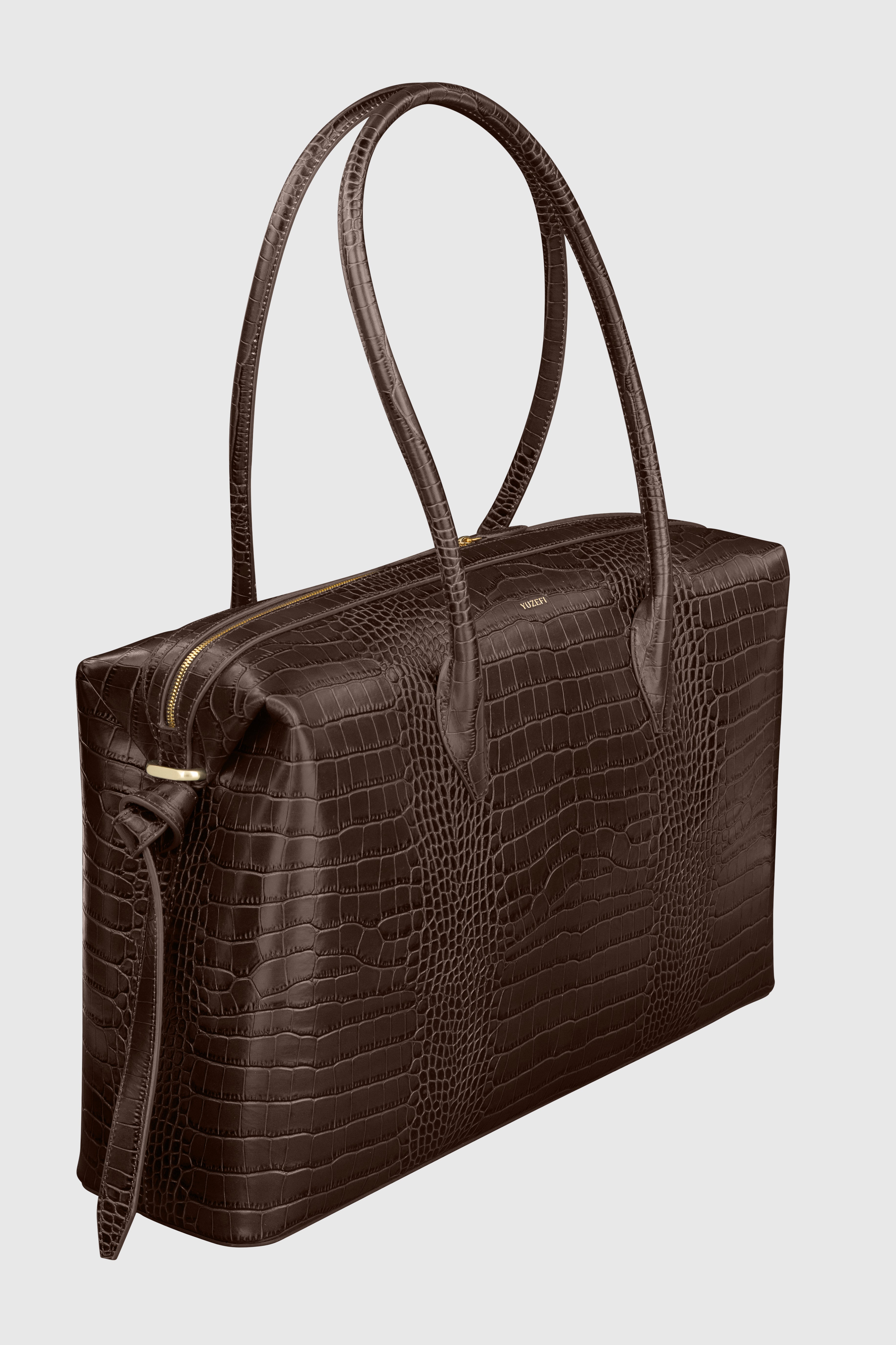 LARGE BRIOCHE DUFFLE - EMBOSSED ESPRESSO CROC LEATHER