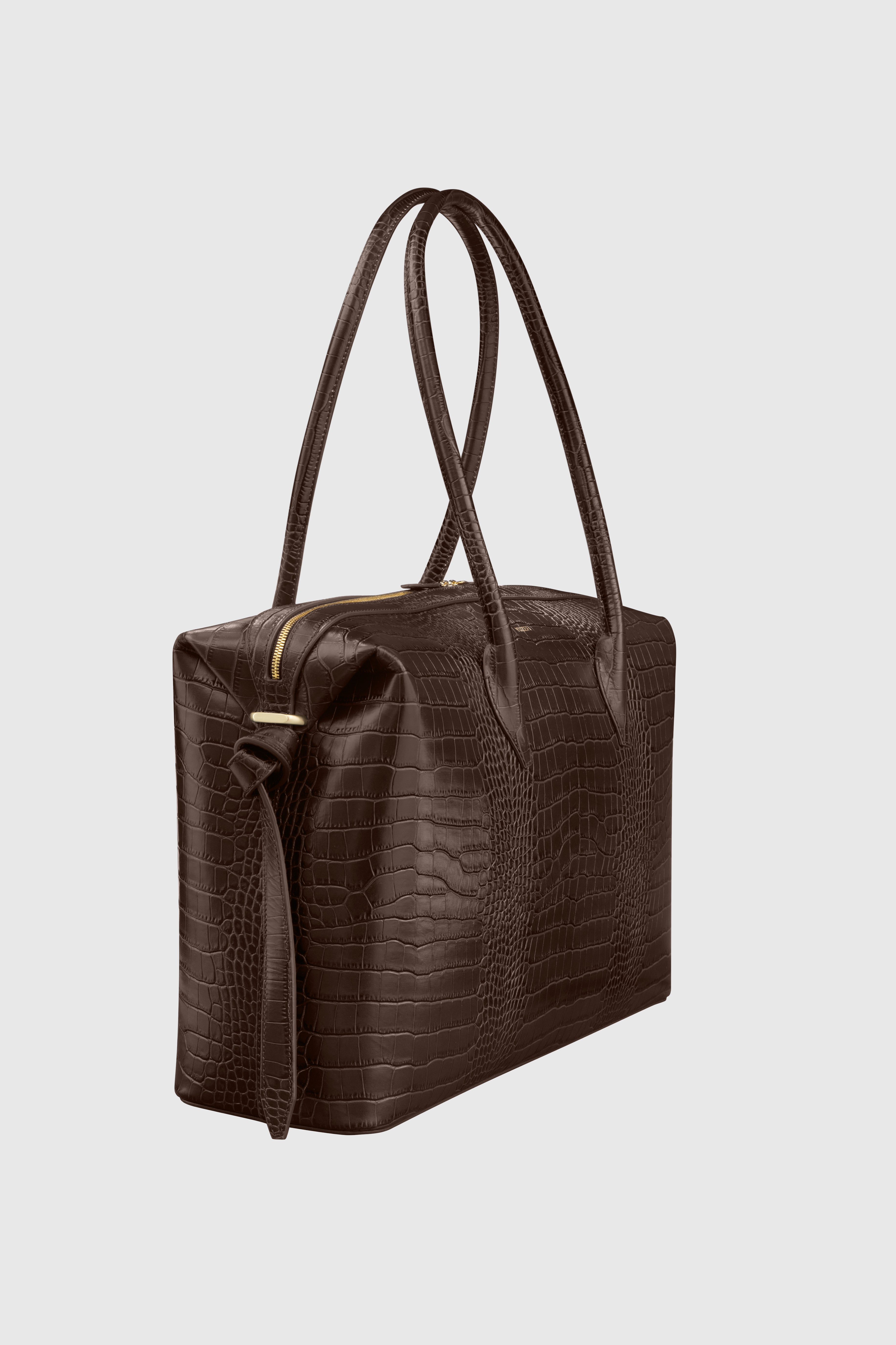 LARGE BRIOCHE DUFFLE - EMBOSSED ESPRESSO CROC LEATHER