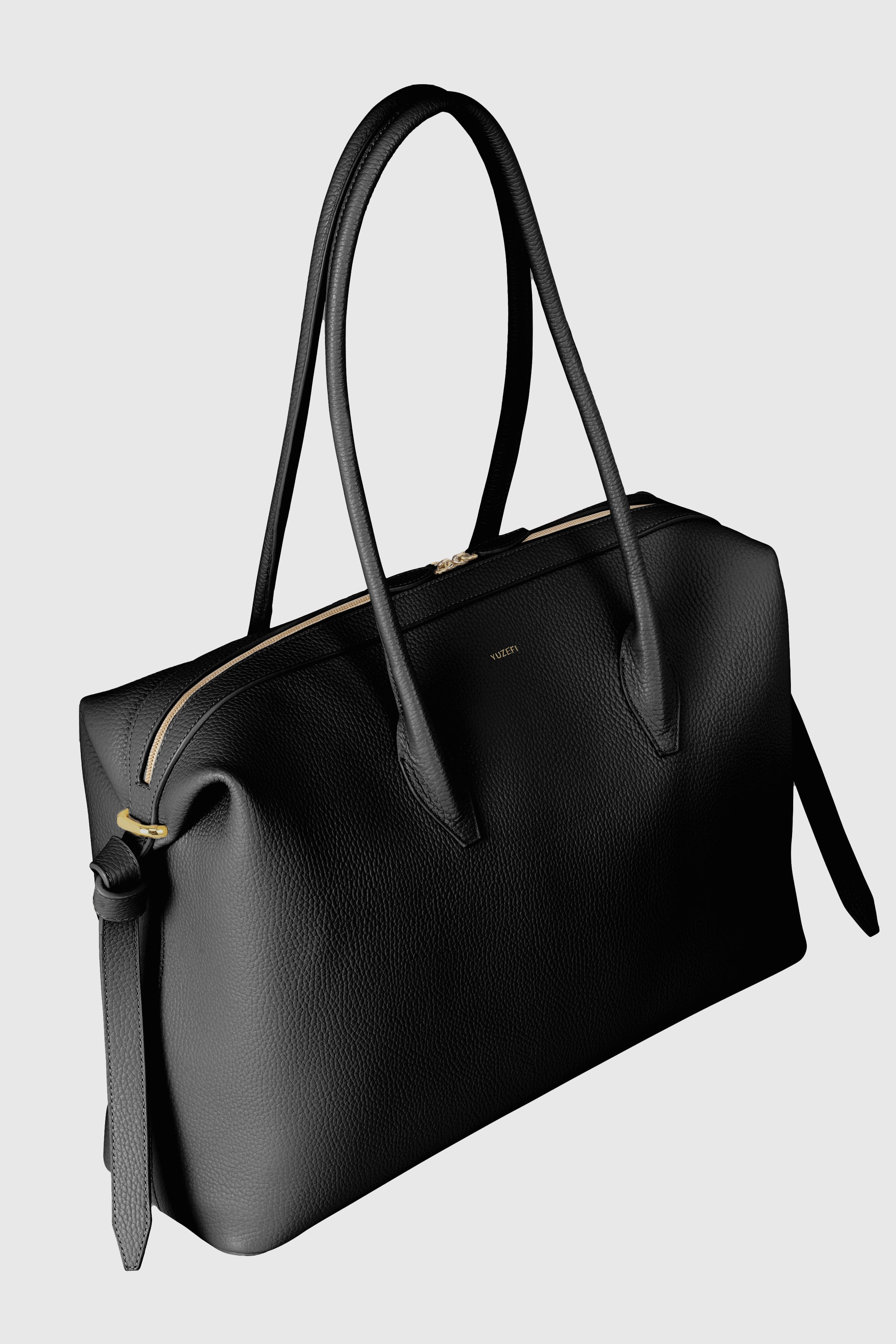 LARGE BRIOCHE DUFFLE - BLACK PEBBLE GRAINED LEATHER