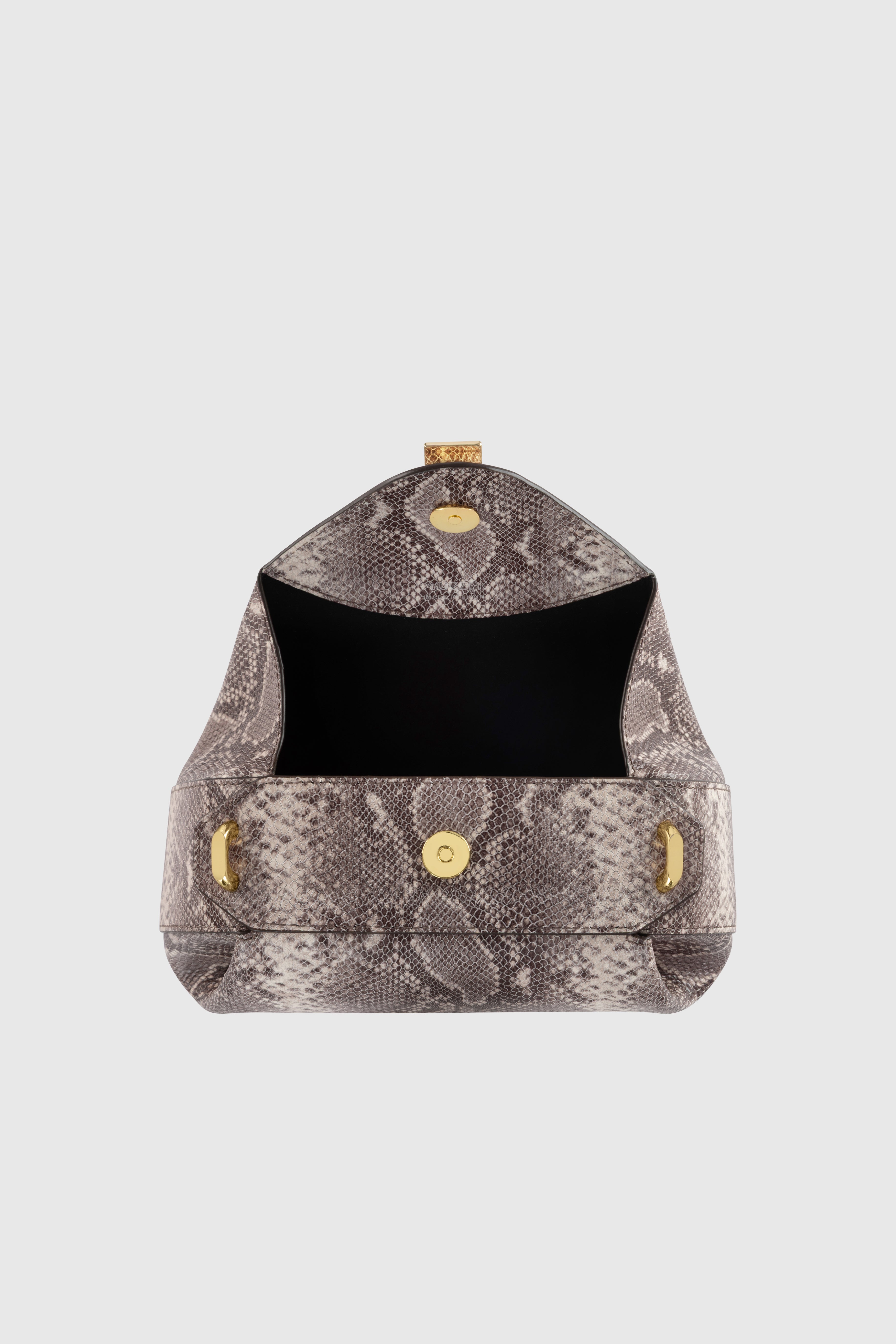 OYSTER MINI CLUTCH - EMBOSSED ASH SNAKE COWHIDE LEATHER