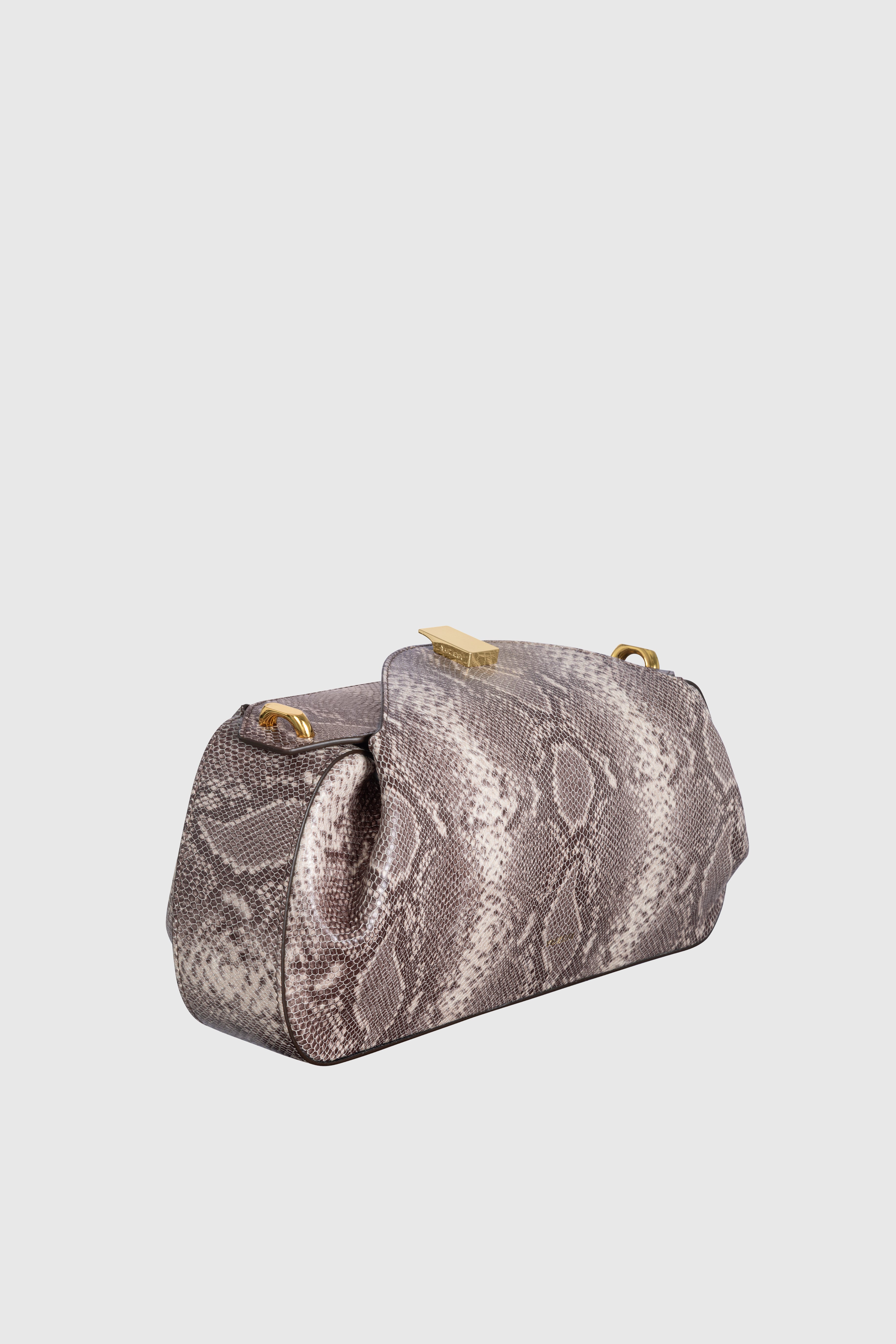 OYSTER CLUTCH - EMBOSSED ASH SNAKE COWHIDE LEATHER