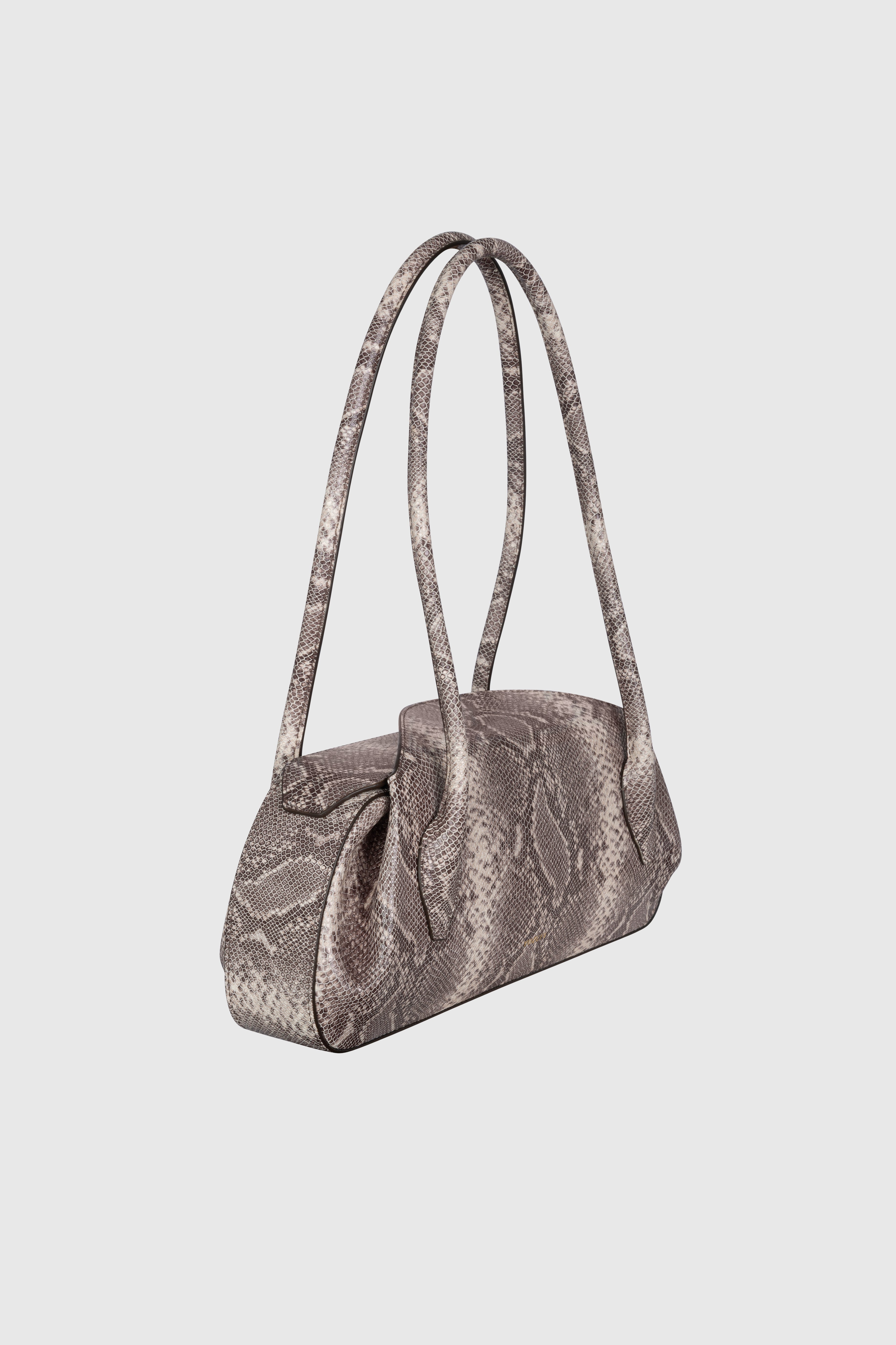 OYSTER SHOULDER BAG - EMBOSSED ASH SNAKE COWHIDE LEATHER