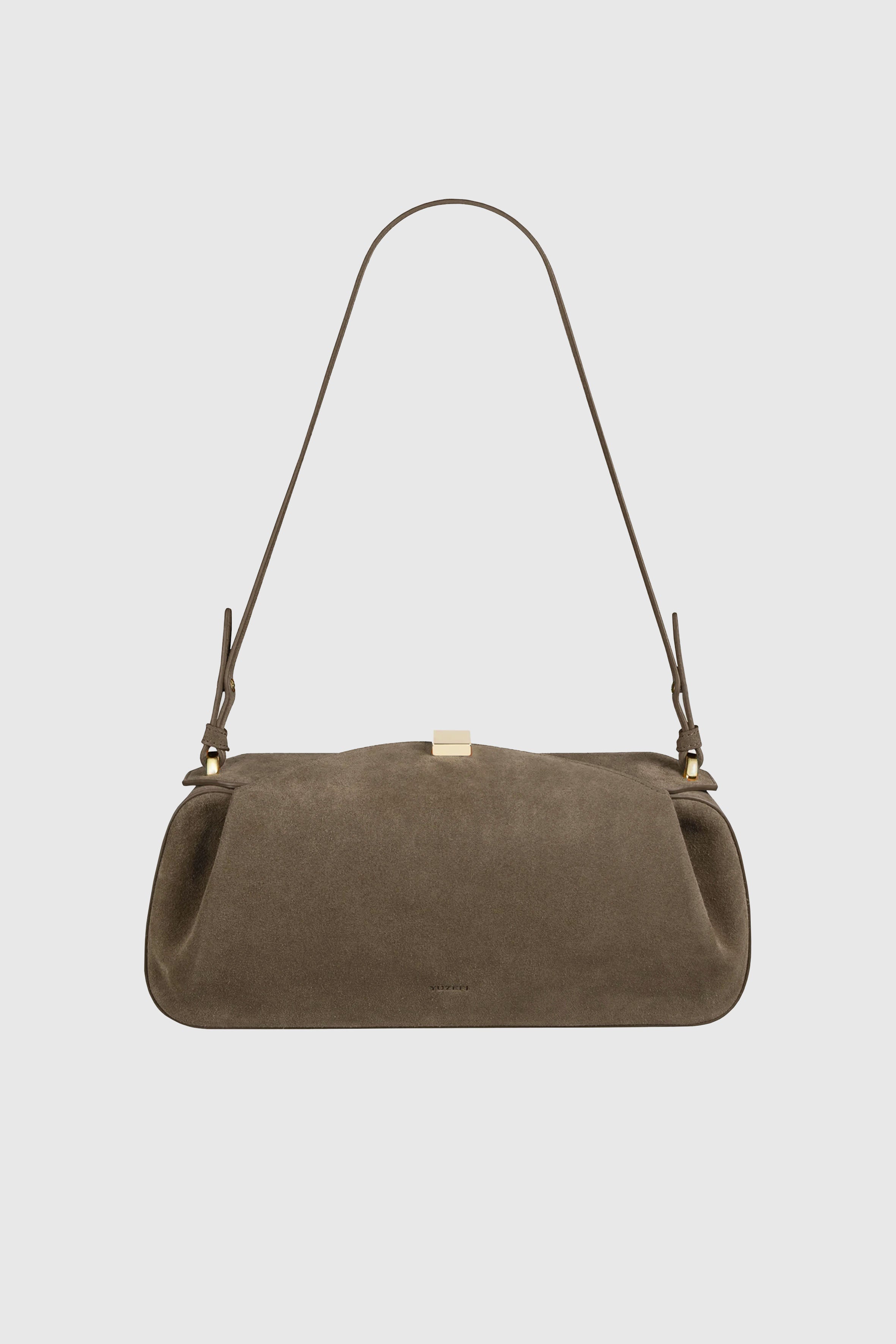 OYSTER CLUTCH - TAUPE SUEDE