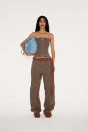 DARTED STRAPLESS TOP - DENIM MALT