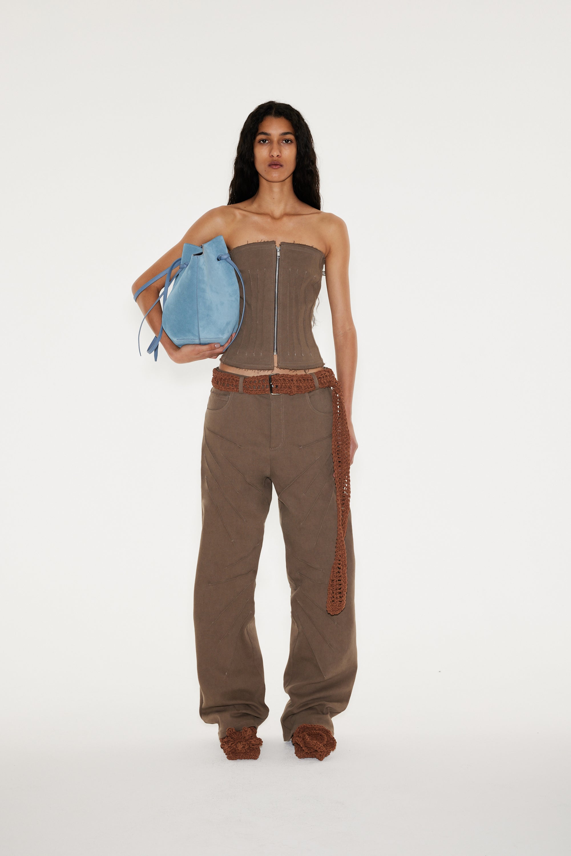 DARTED STRAPLESS TOP - DENIM MALT