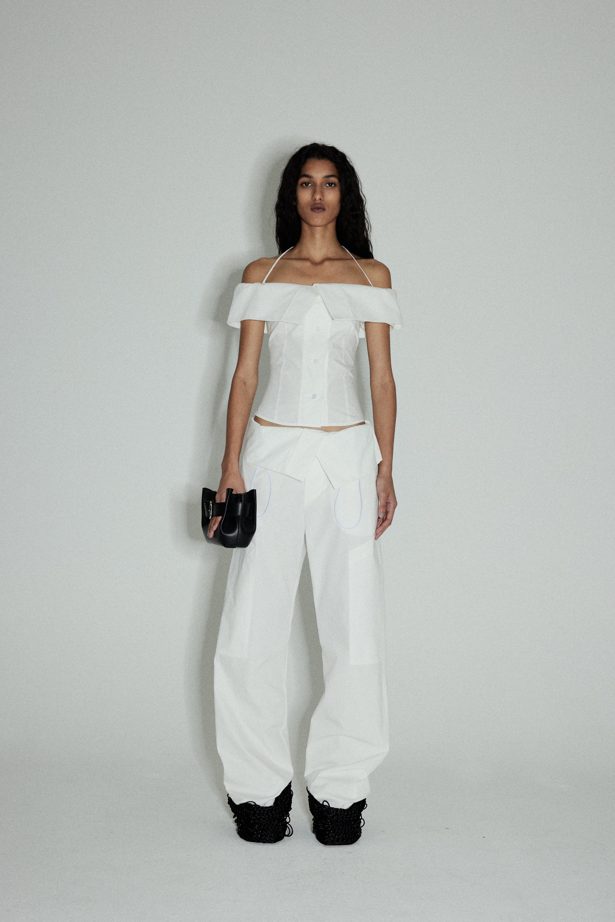 FOLDED WAIST TROUSERS - WHITE