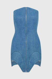 CORSET DENIM DRESS WITH INSERTS - MID WASH