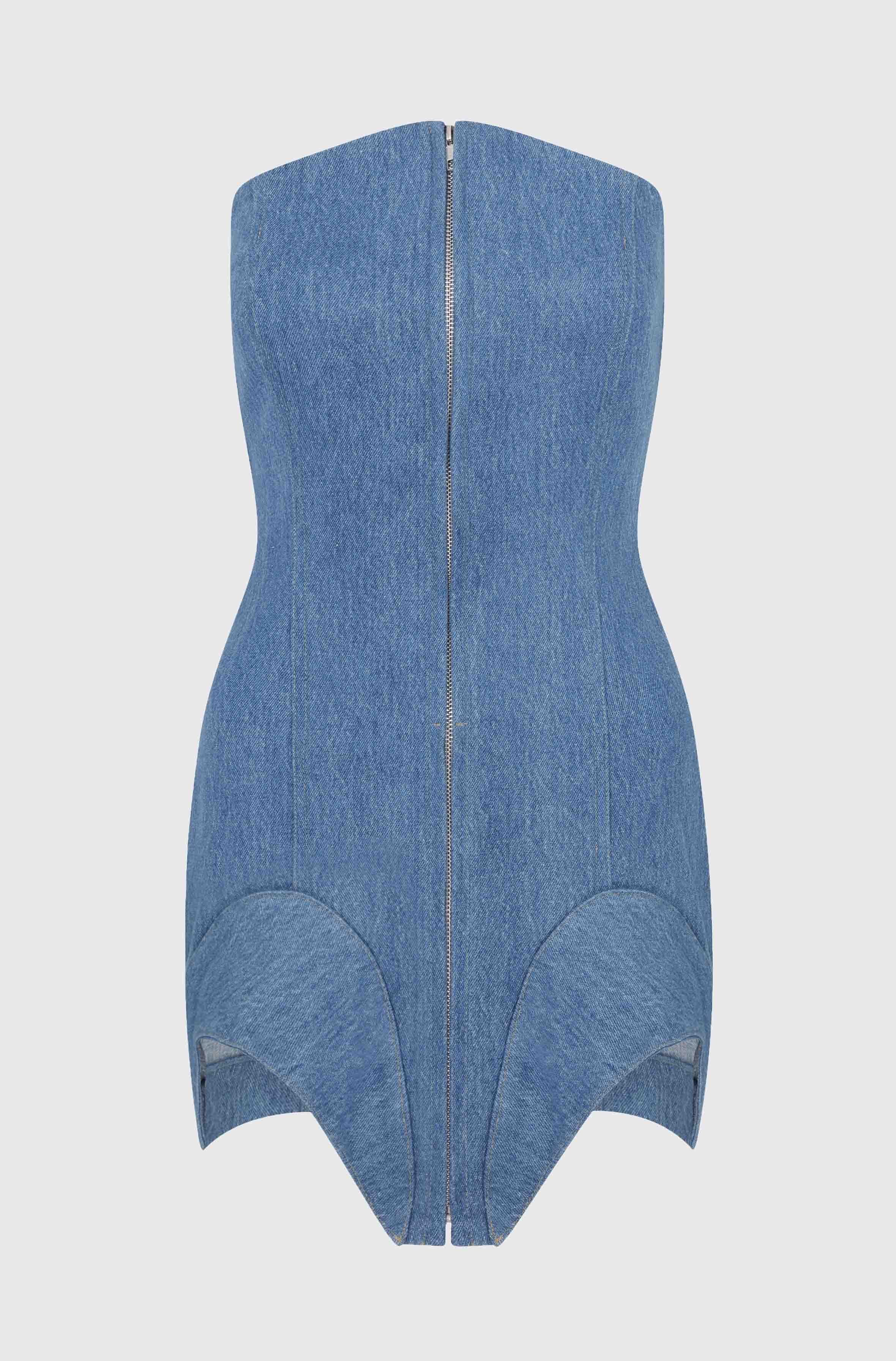 CORSET DENIM DRESS WITH INSERTS - MID WASH