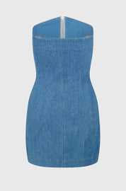CORSET DENIM DRESS WITH INSERTS - MID WASH