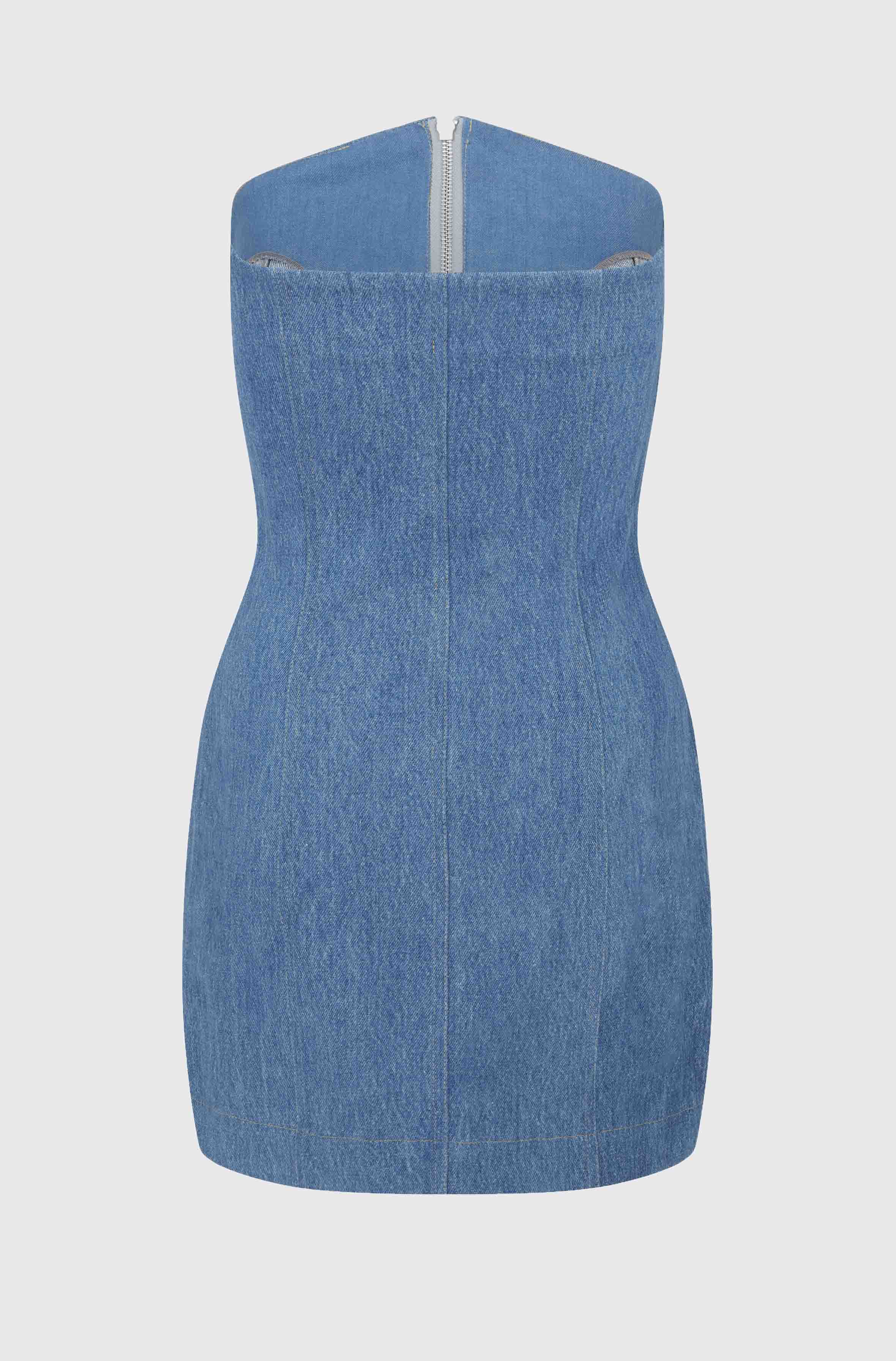 CORSET DENIM DRESS WITH INSERTS - MID WASH