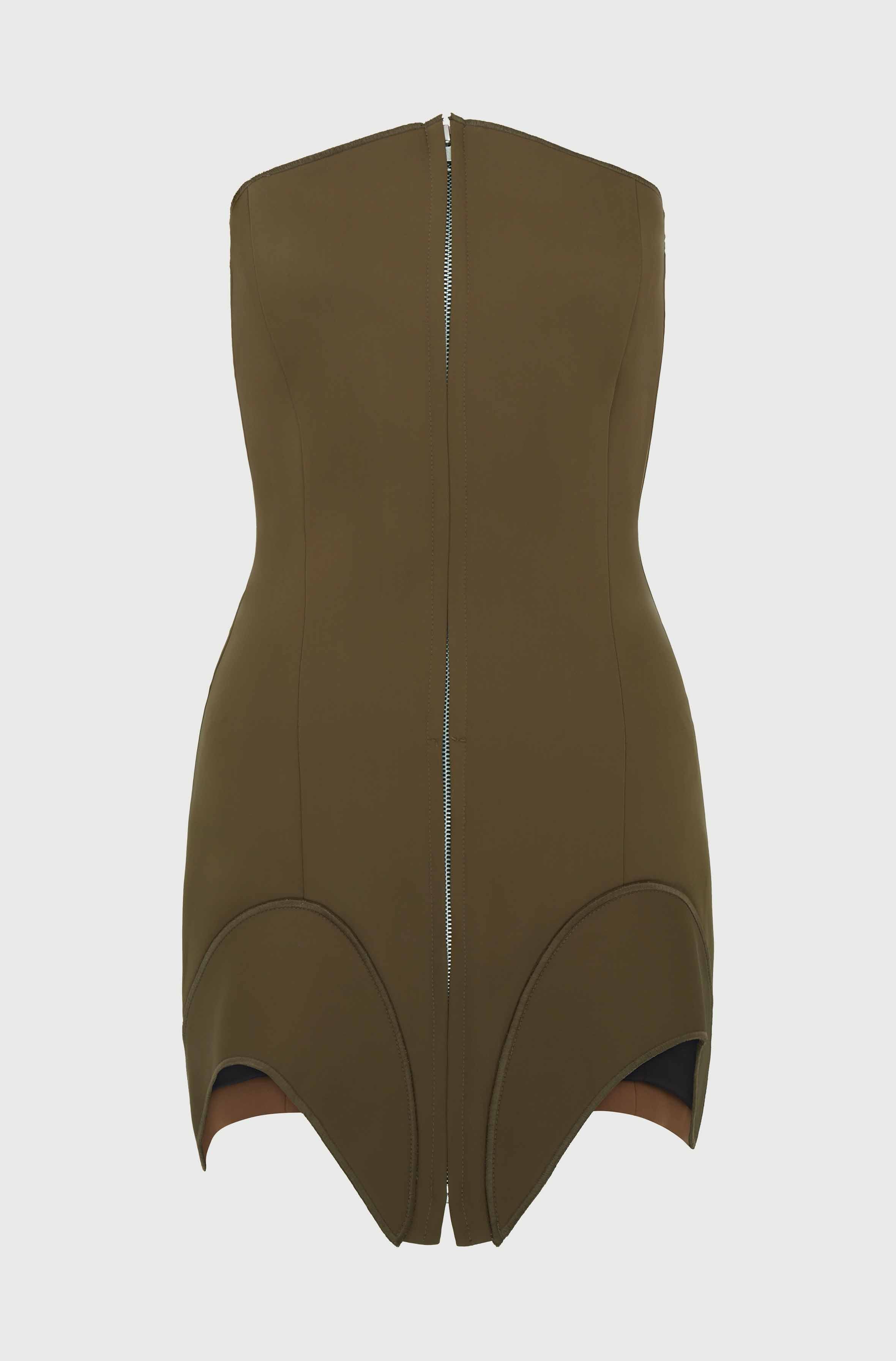 CORSET DRESS WITH INSERTS - OLIVE