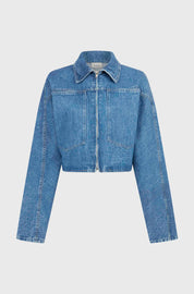 CROPPED DENIM JACKET - MID WASH
